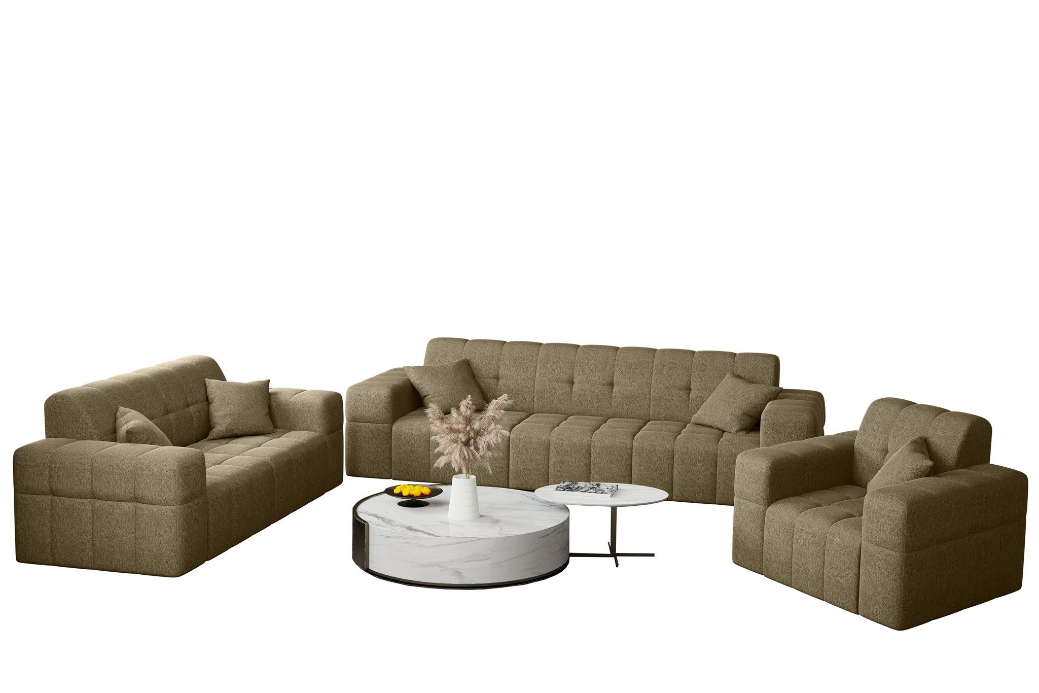 Fun Möbel Polstergarnitur Sofaset Designersofa NANCY 3-2-1, (Set, inkl. 5 Zierkissen), Rundumbezug