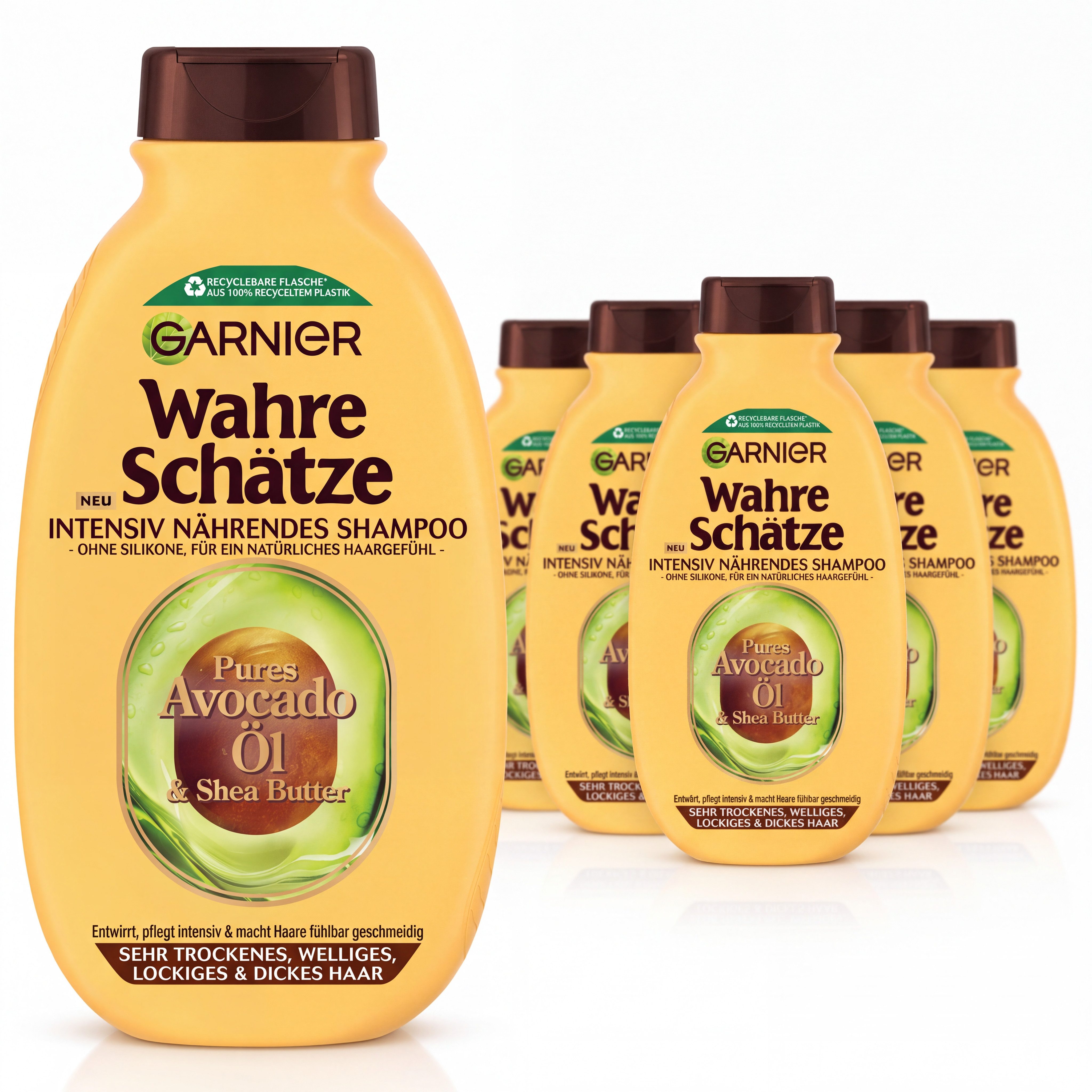 GARNIER Haarshampoo WAHRE SCHÄTZE INTENSIV AVOCADO-ÖL, Packung, 6-tlg., für sehr trockenes, welliges, lockiges und dickes Haar, ohne Silikone von Garnier