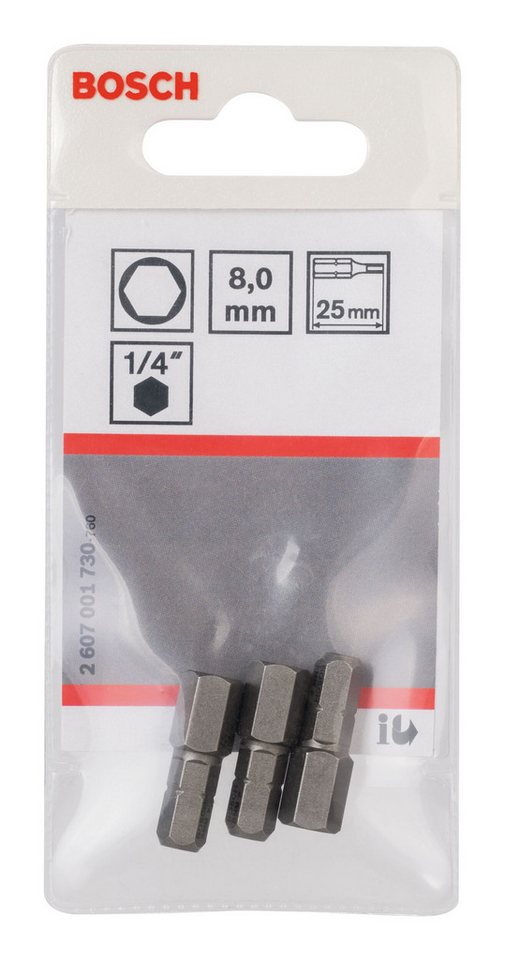 Thumbnail - BOSCH Sechskant-Bit, 3 Stück, Schrauberbit Extra-Hart - HEX 8 x 25 mm - 3er-Pack