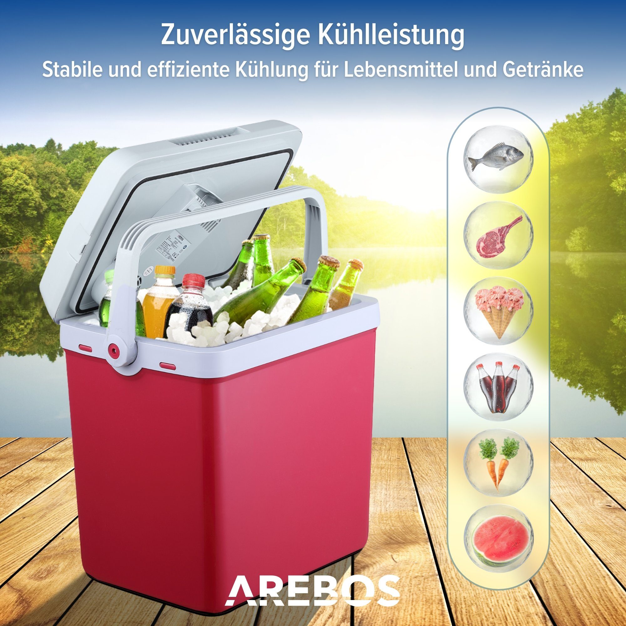 Arebos Elektrische Kühlbox Mobiler Kühlschrank 25L mit ECO Modus, Kühlen & Warmhalten, 2 Programme: COLD & HOT