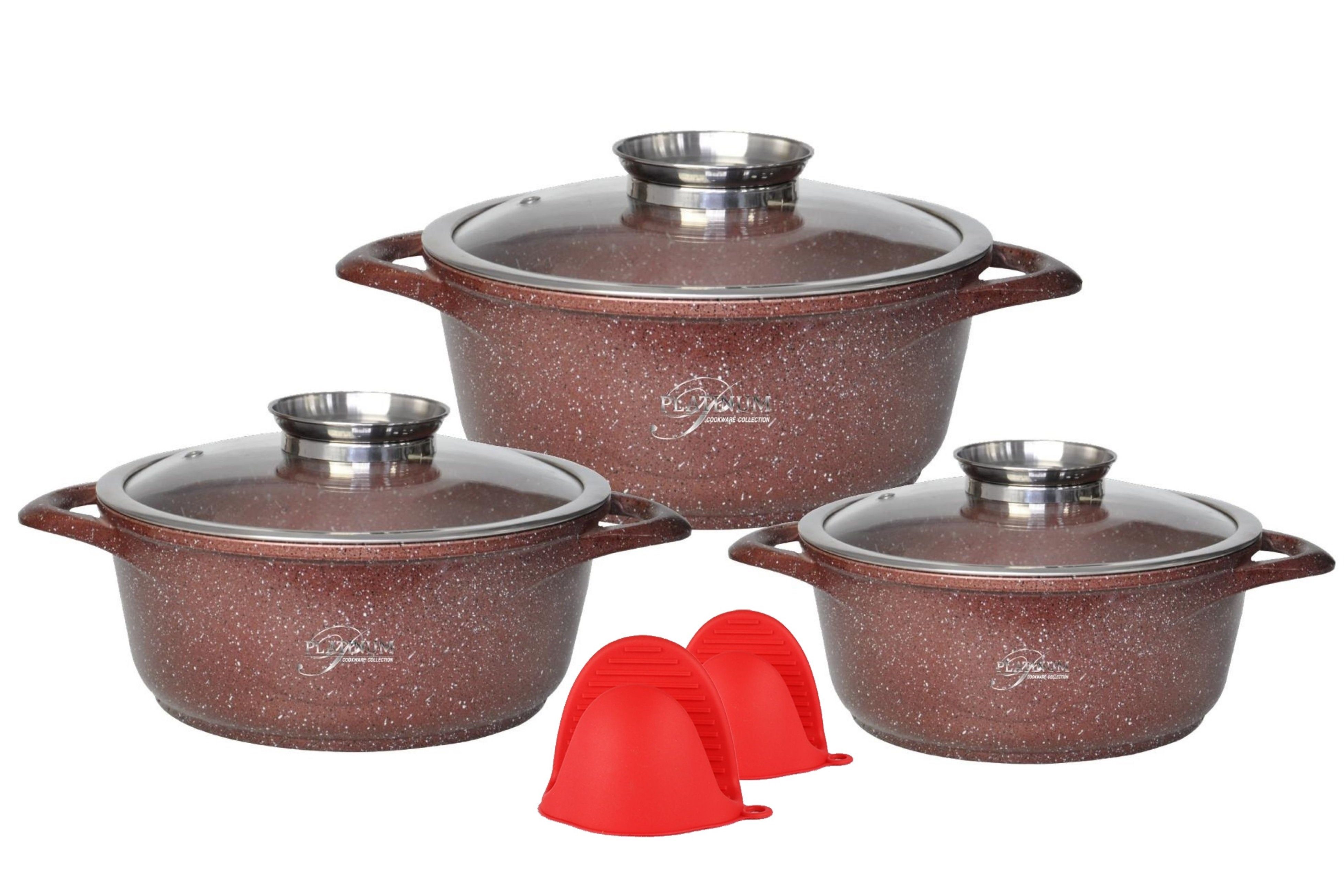 *Platinum Topf-Set Kochgeschirr 6 tlg Induktion Aluguss Topf Kochtopfset Silikongriffe