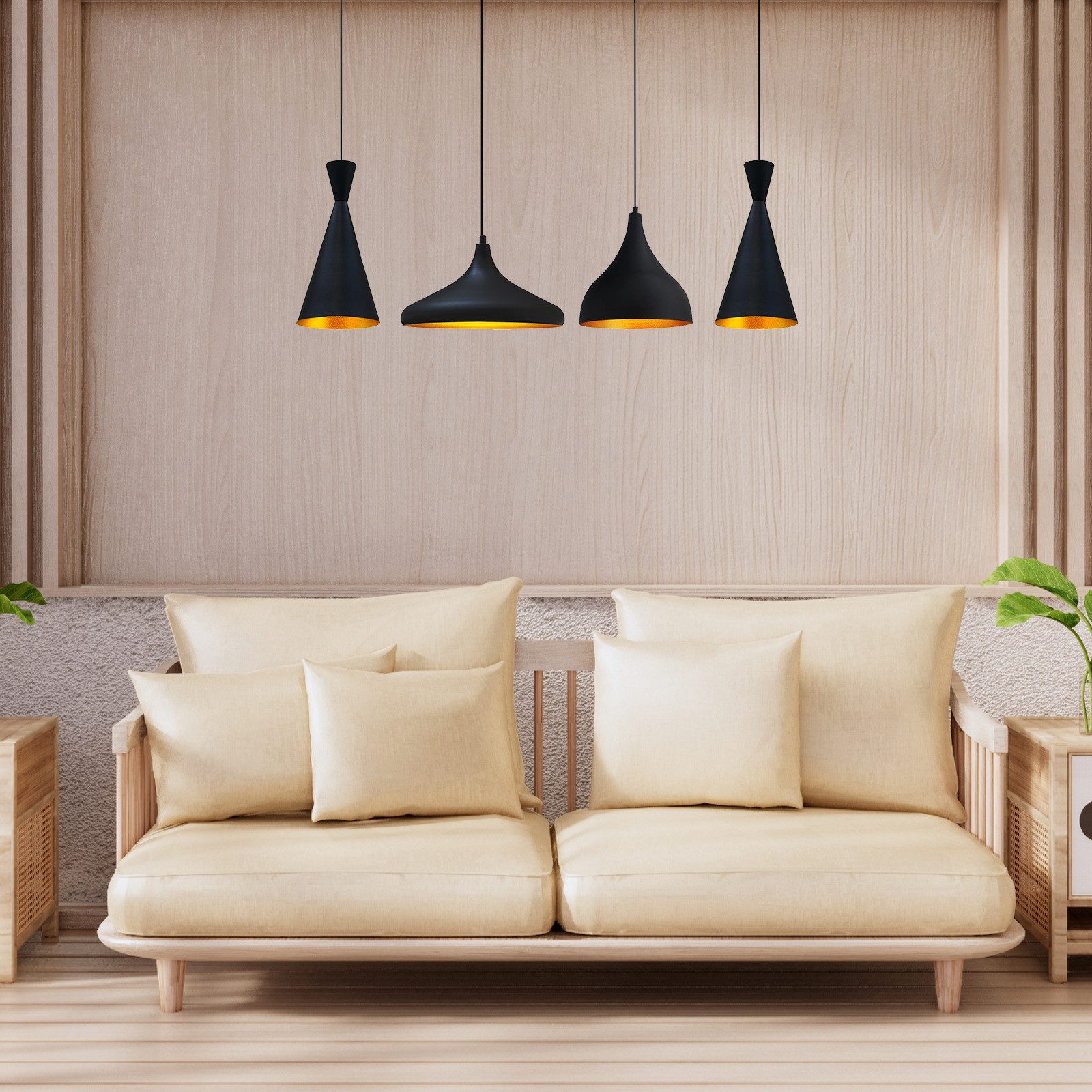 Bamyum Pendelleuchte Bamyum Pendelleuchte I Magna I 4 Flammig Schwarz Vintage Lampe, ohne Leuchtmittel