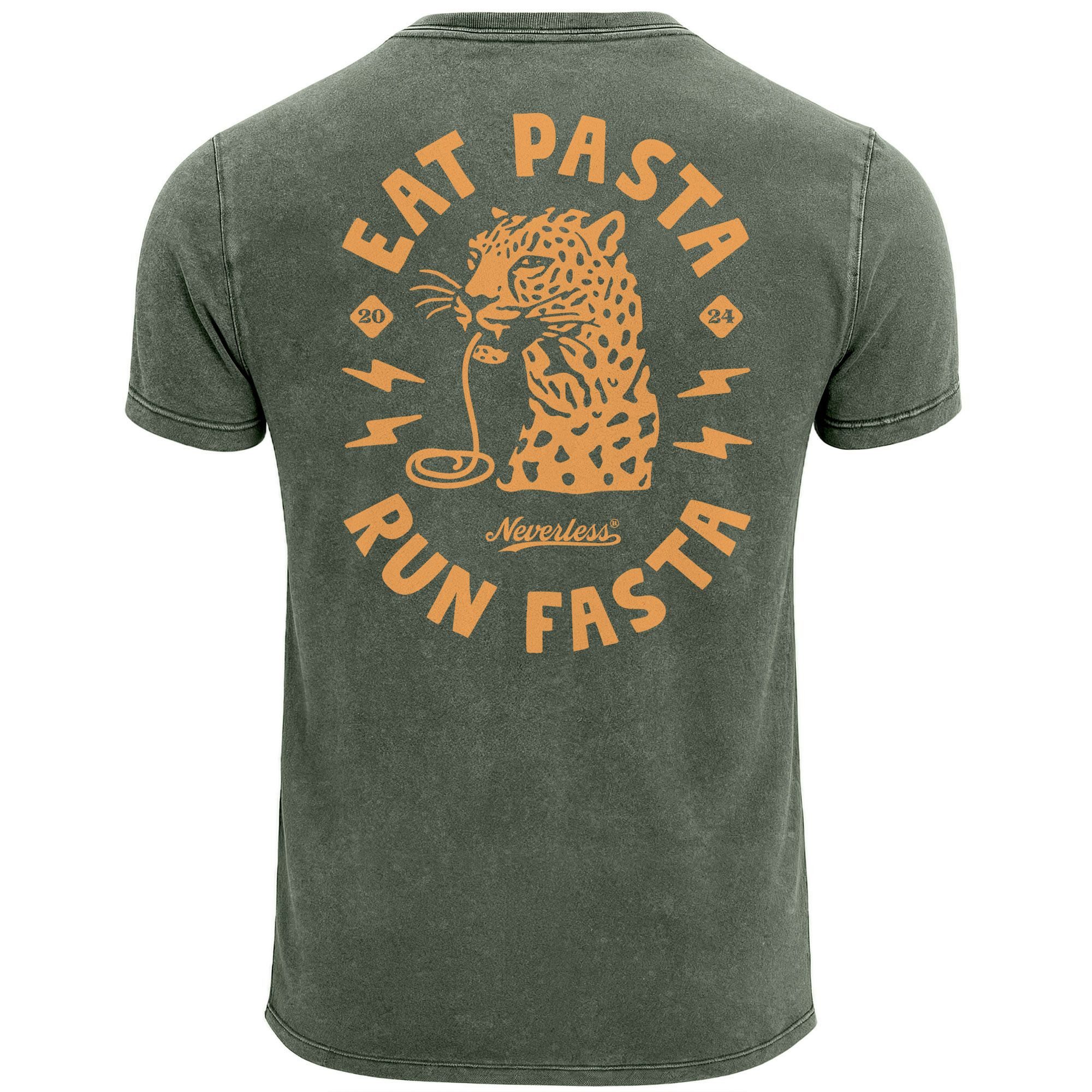 Neverless Print-Shirt Herren Vintage T-Shirt Backprint Eat Pasta Run Fasta Leopard mit Print
