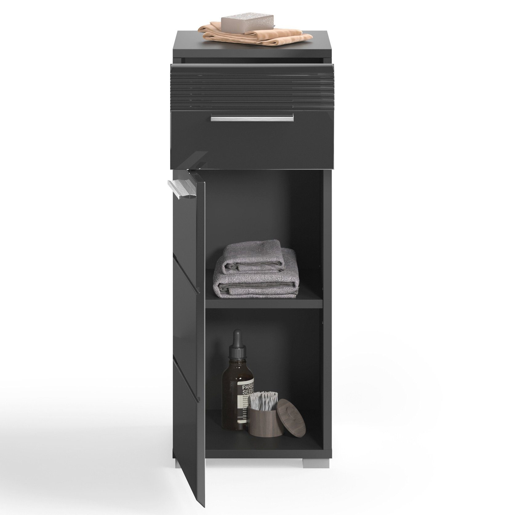Newroom Kommode Schwarz Hochglanz 30 cm, Kommode Schwarz Hochglanz Modern Badschrank Standschrank Bad