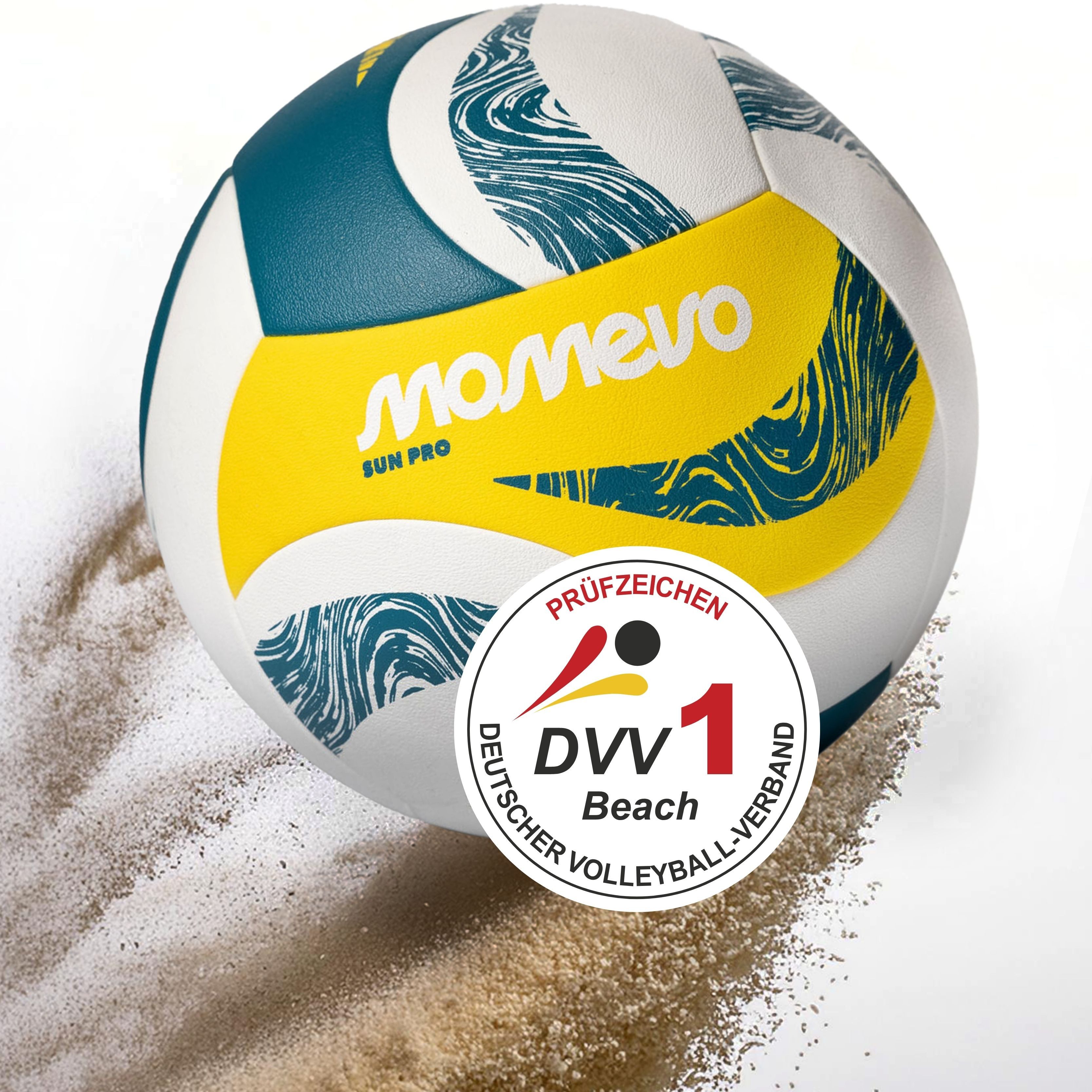 Momevo Beachvolleyball Momevo SunPro DVV1 zertifiziert - Profi Ball blau gelb