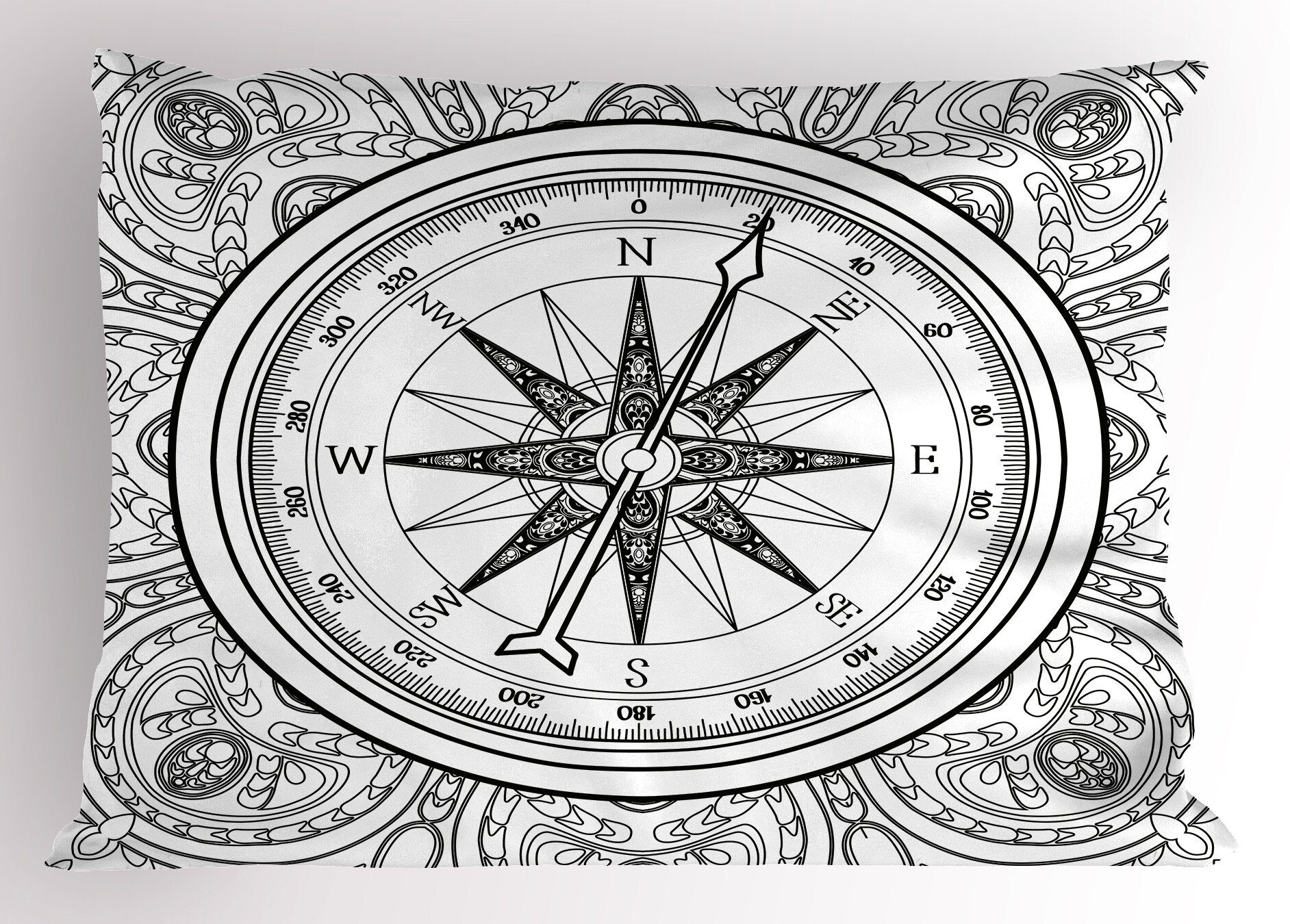 Standard Kompass Size Dekorativer Kissenbezug, Windrose-Linie King Kunst-Art Kissenbezüge Abakuhaus Gedruckter (1 Stück),