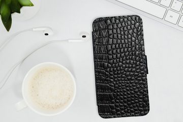 MuchoWow Handyhülle Leder - Strukturiert - Schwarz - Grau, Handyhülle Telefonhülle Apple iPhone 11