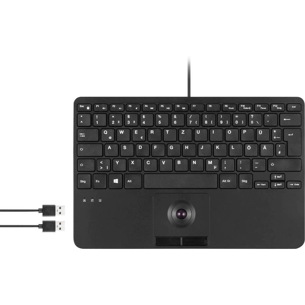 Perixx Wired Mini DE Keyboard with Trackball & 2 Hubs 12073 Tastatur (USB-Hub, mit Trackball)