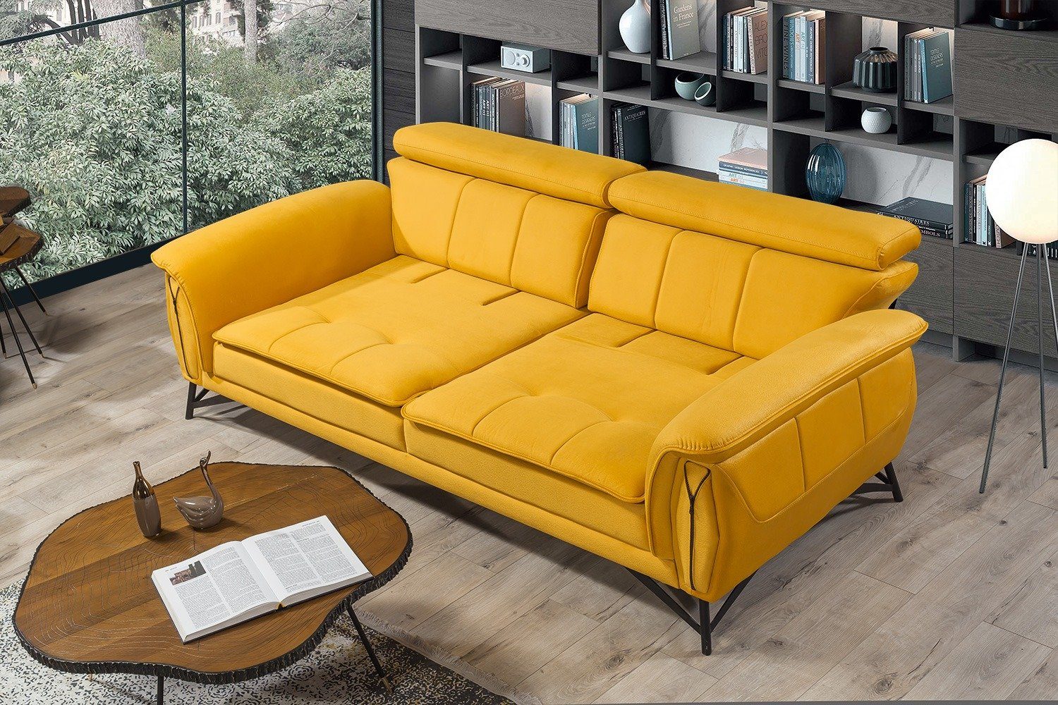 in Polyester) Luxus-Microfaser 1 Made (100% Turkey, Stk. 2-Sitzer, Gelb Villa Quality Sofa Sky, Möbel