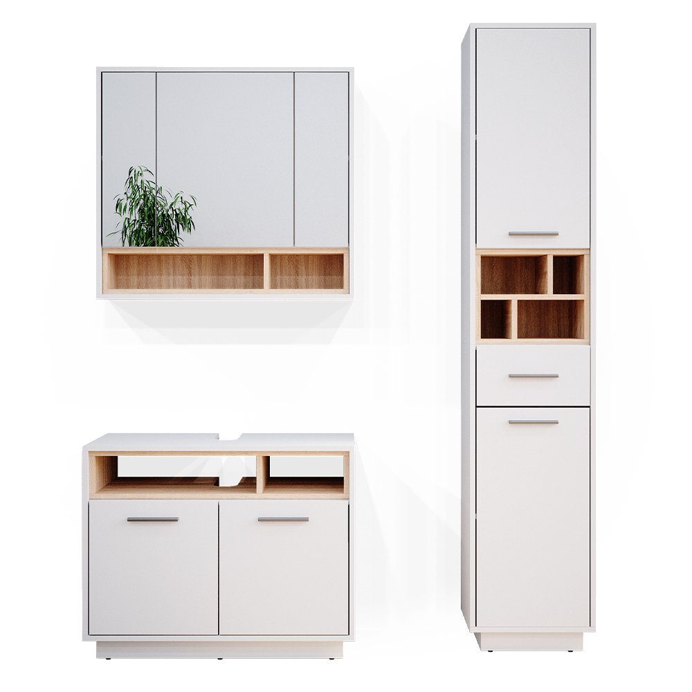 Vicco Badmöbel-Set Beatrice, Weiß/Sonoma, 3 Teile, günstig online kaufen