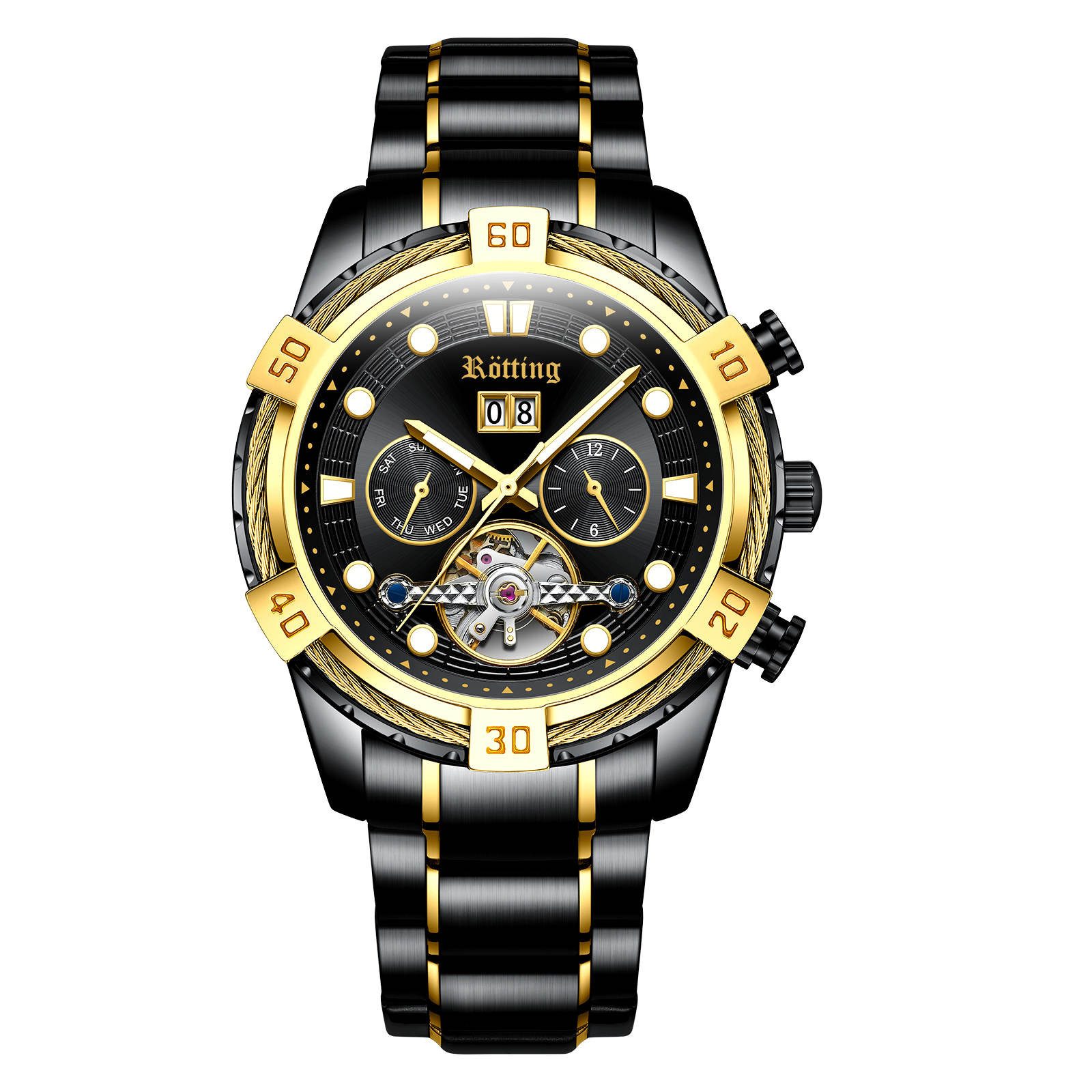 Rötting Design Automatikuhr Herrenuhr Datum Wochentag Monat schwarzes Desig günstig online kaufen