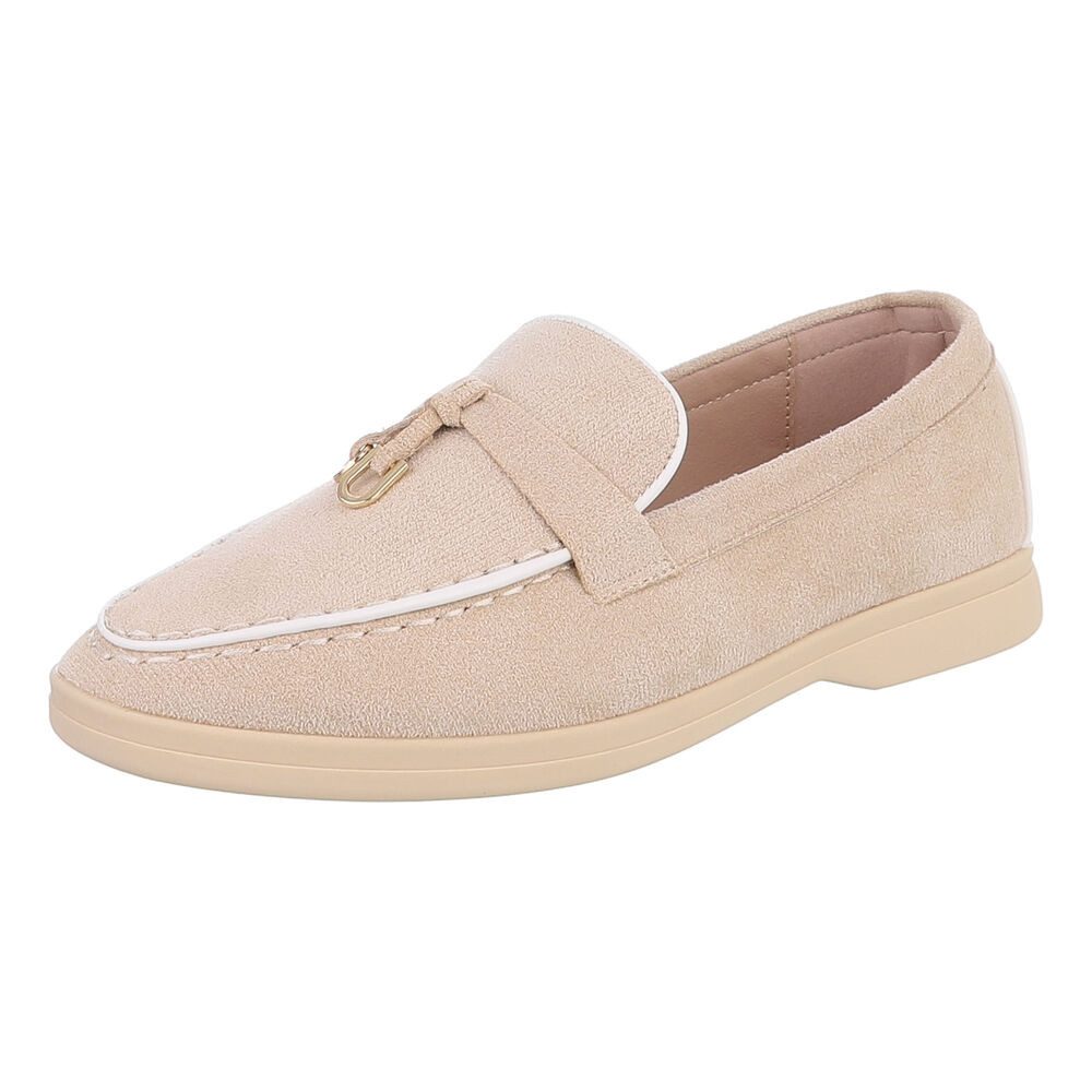 Ital-Design Damen Loafers mit komfortablem Design und eleganten Details Slipper (91116805) Blockabsatz Mokassins in Beige