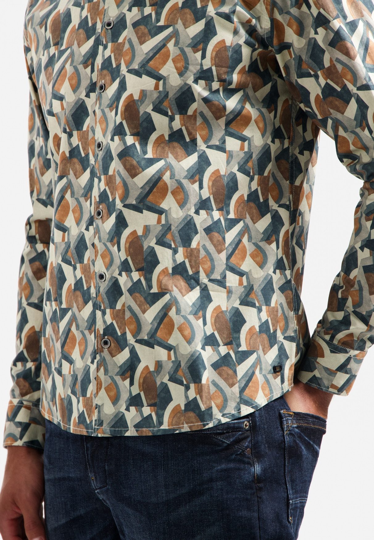 NO EXCESS Langarmhemd No Excess Bedrucktes Hemd Shirt Stretch Allover Printed