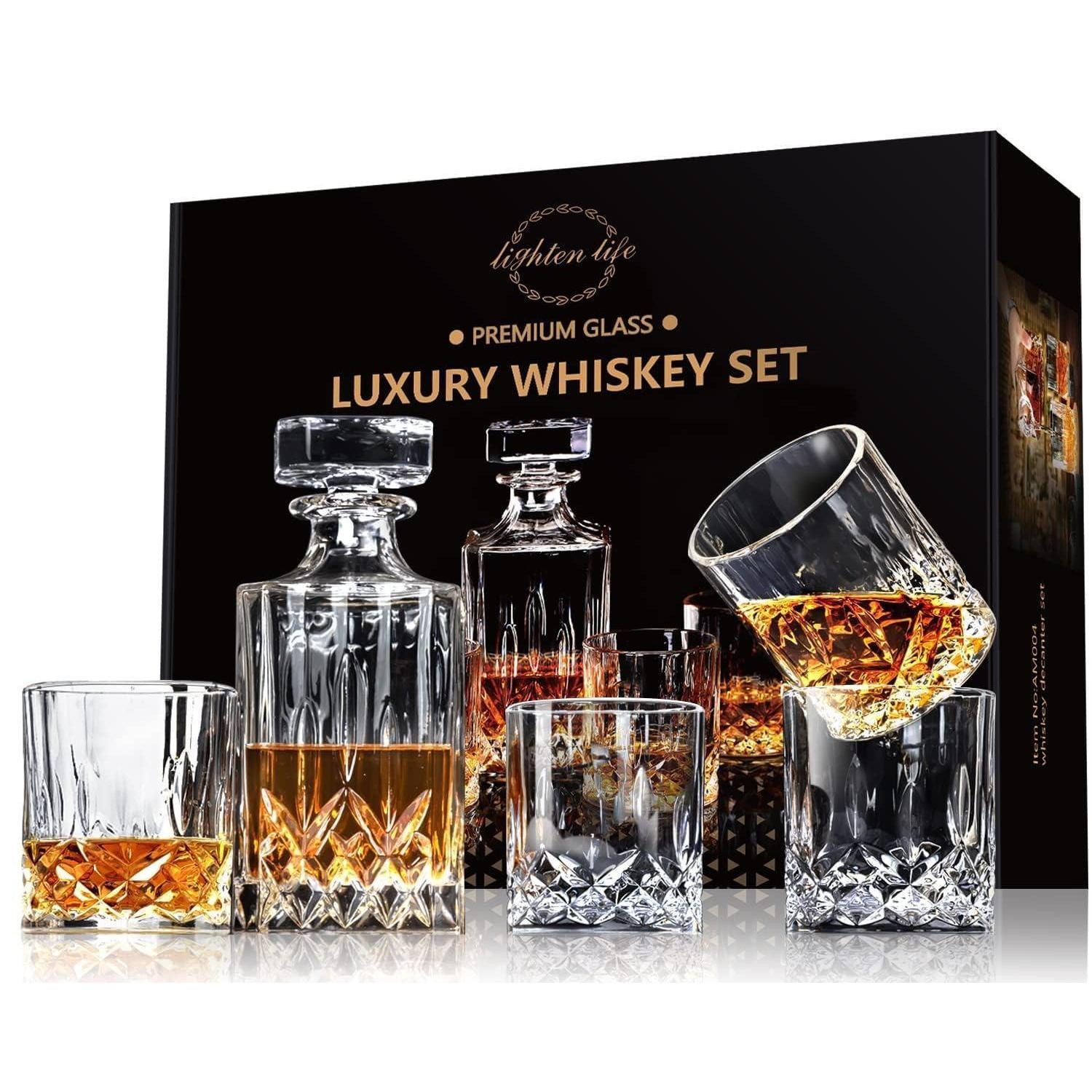 LuxusKollektion Dekanter Whiskey Karaffe Set 800ml Kristallglas 4 Gläser