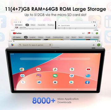 LNMBBS 11 GB RAM Octa-Core Tablet (10", 64 GB, Android 12, 4G LTE, 2-in-1 mit Wi-Fi, Bluetooth, GPS, Dual SIM, 5MP+8MP, 8000mAh)