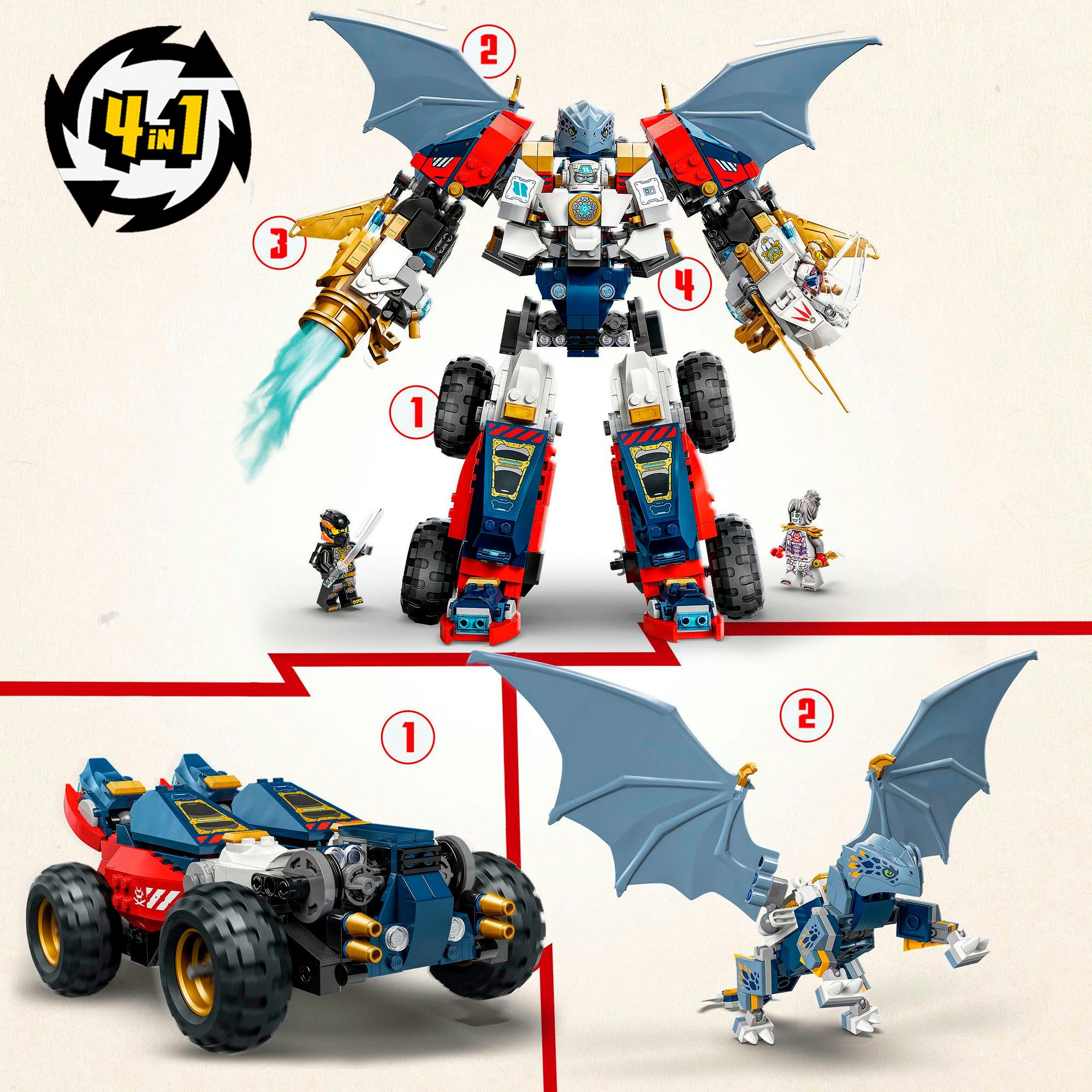 LEGO® Zanes Ultra-Kombi-Mech (71834), LEGO Ninjago Konstruktionsspielsteine, (1187 St), Made in Europe – Bild 4 von 5