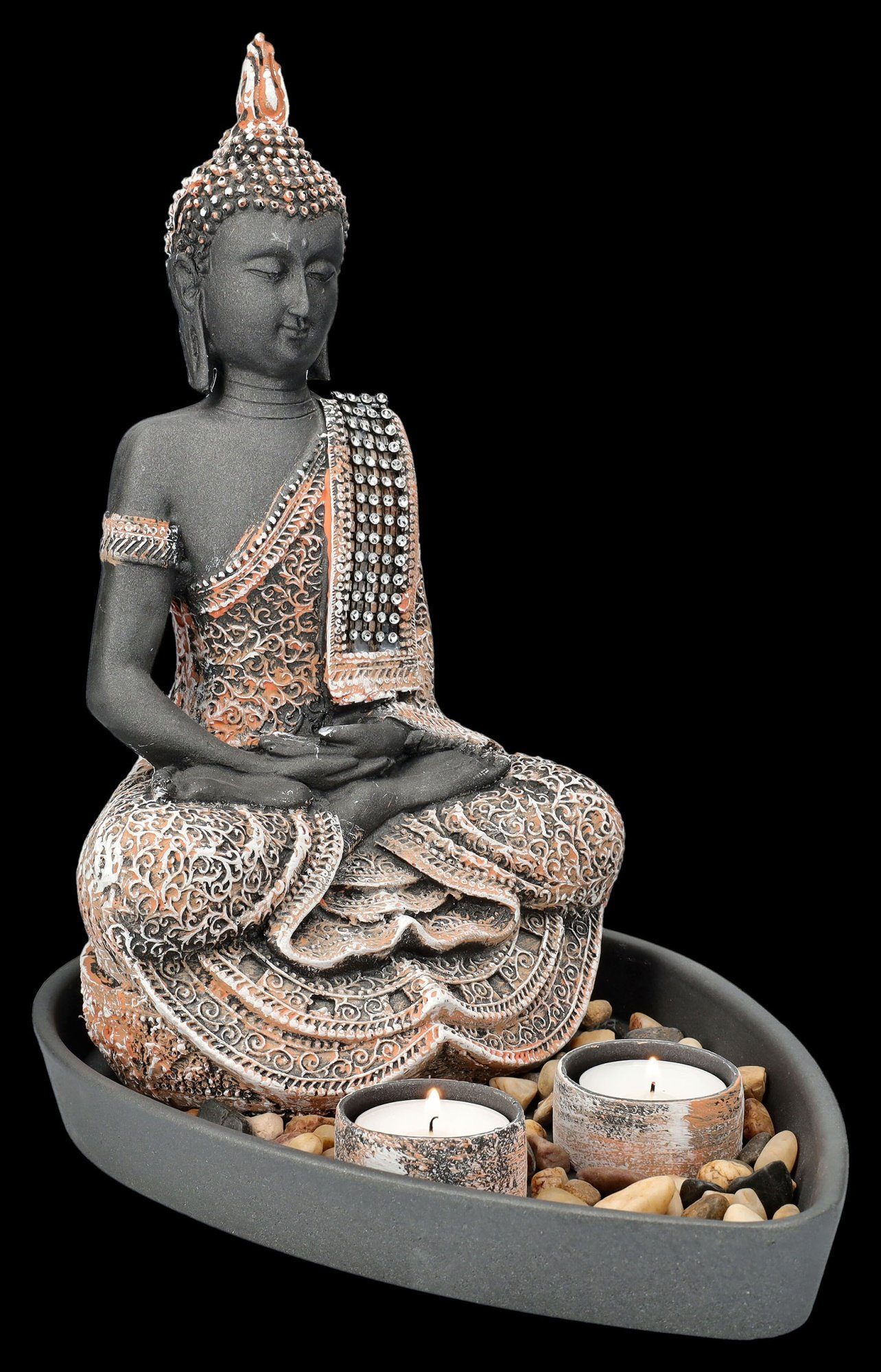 - 2 Buddha Teelichthalter Teelichthaltern GmbH Shop mit Dekoschale - Figur Deko Figuren Dekoration Set