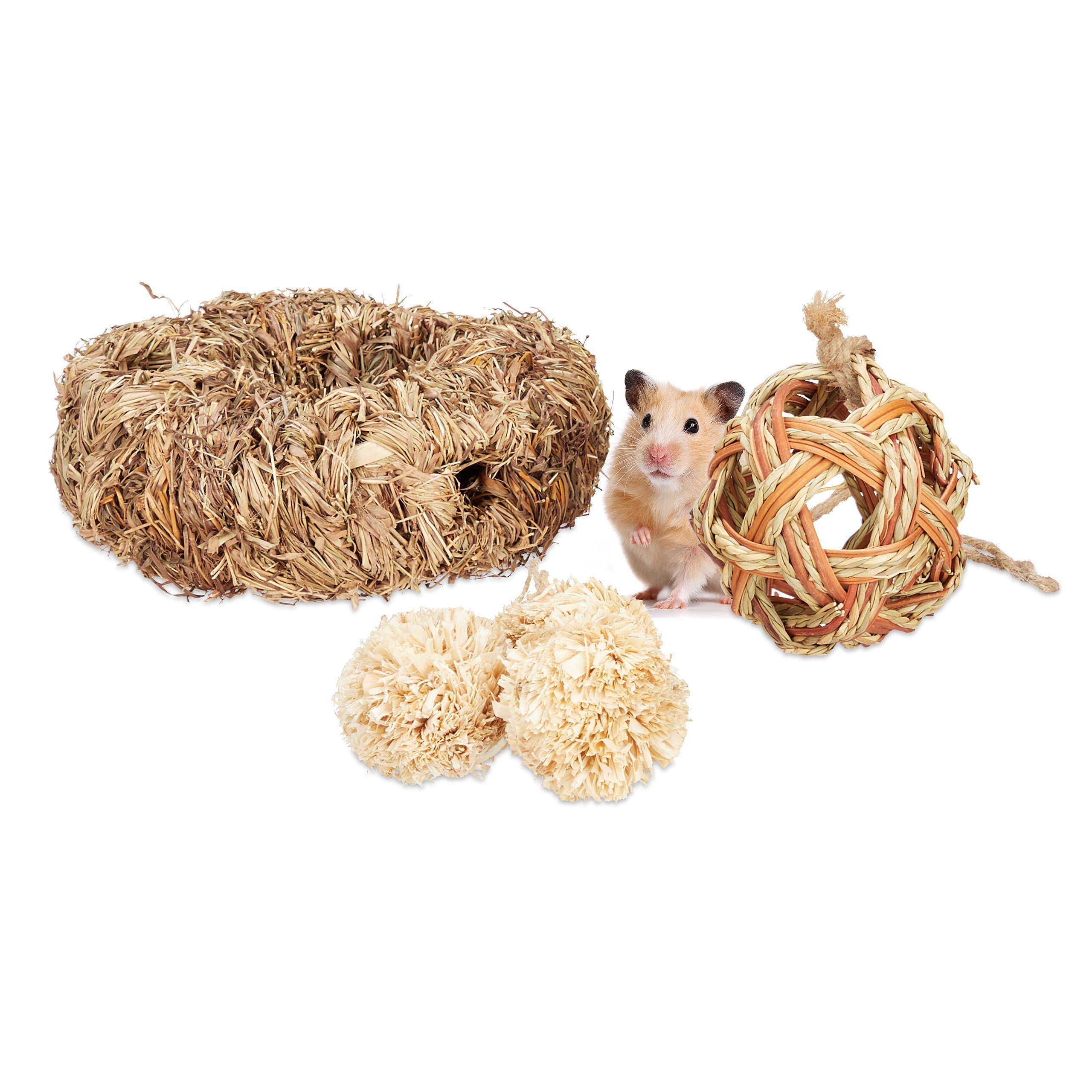 relaxdays Kleintiertunnel Hamster Zubehör Set 5 tlg., Pflanzenfaser