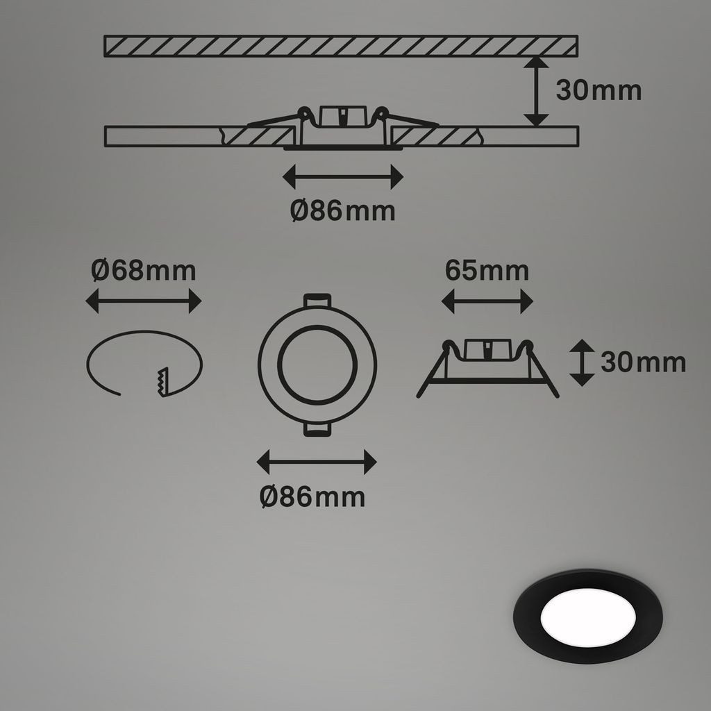 Briloner Leuchten LED Einbaustrahler 7125-435, LED fest integriert, 2700K - Extra-Warmweiß, 3er Set, ultraflach, Neutralweiß 4000K, schwarz, 3W ? 350 lm