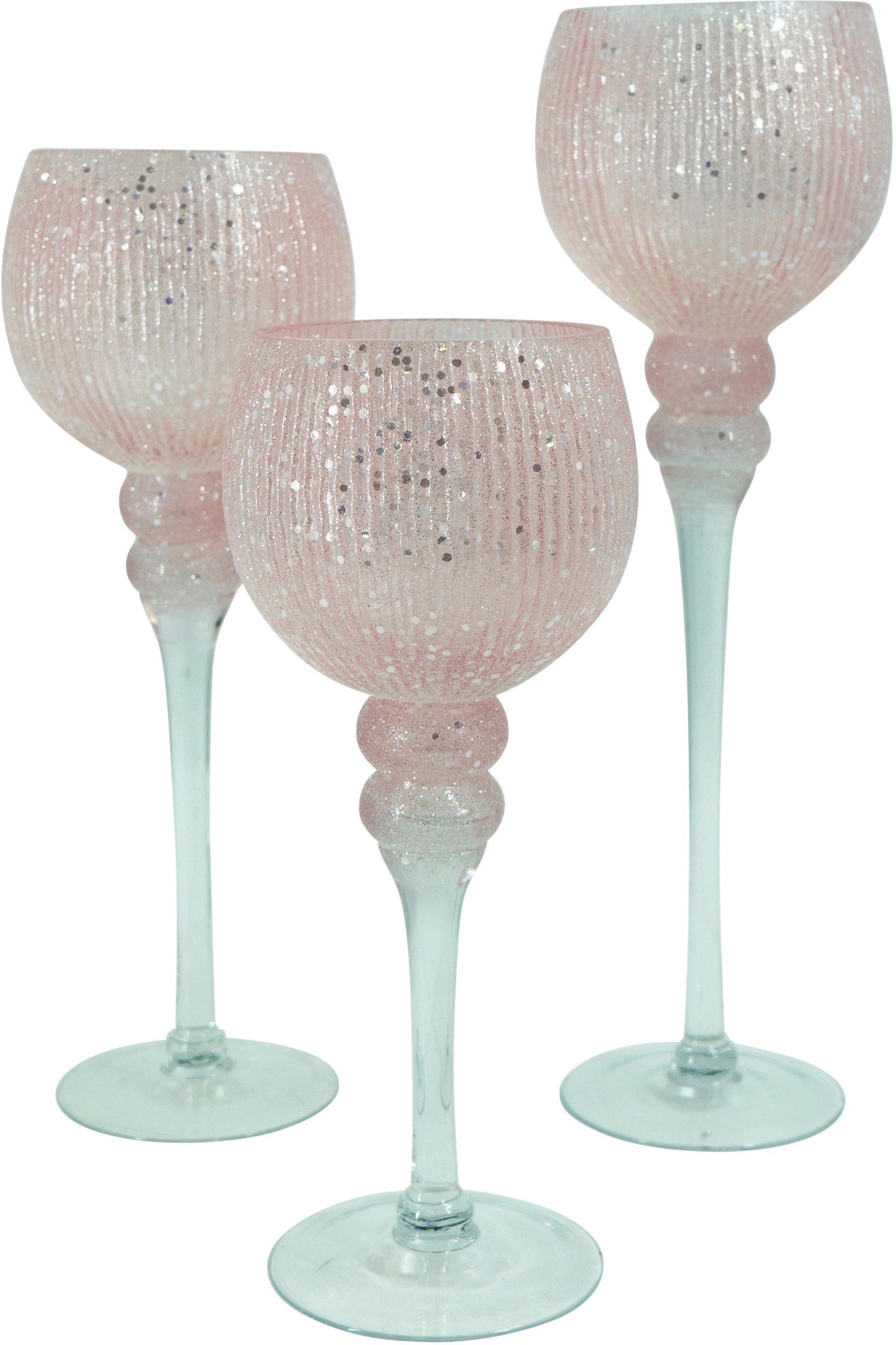 NOOR LIVING Kerzenhalter St), Florenz, weiß/rosa (Set, Weihnachtsdeko 3 aus Glas