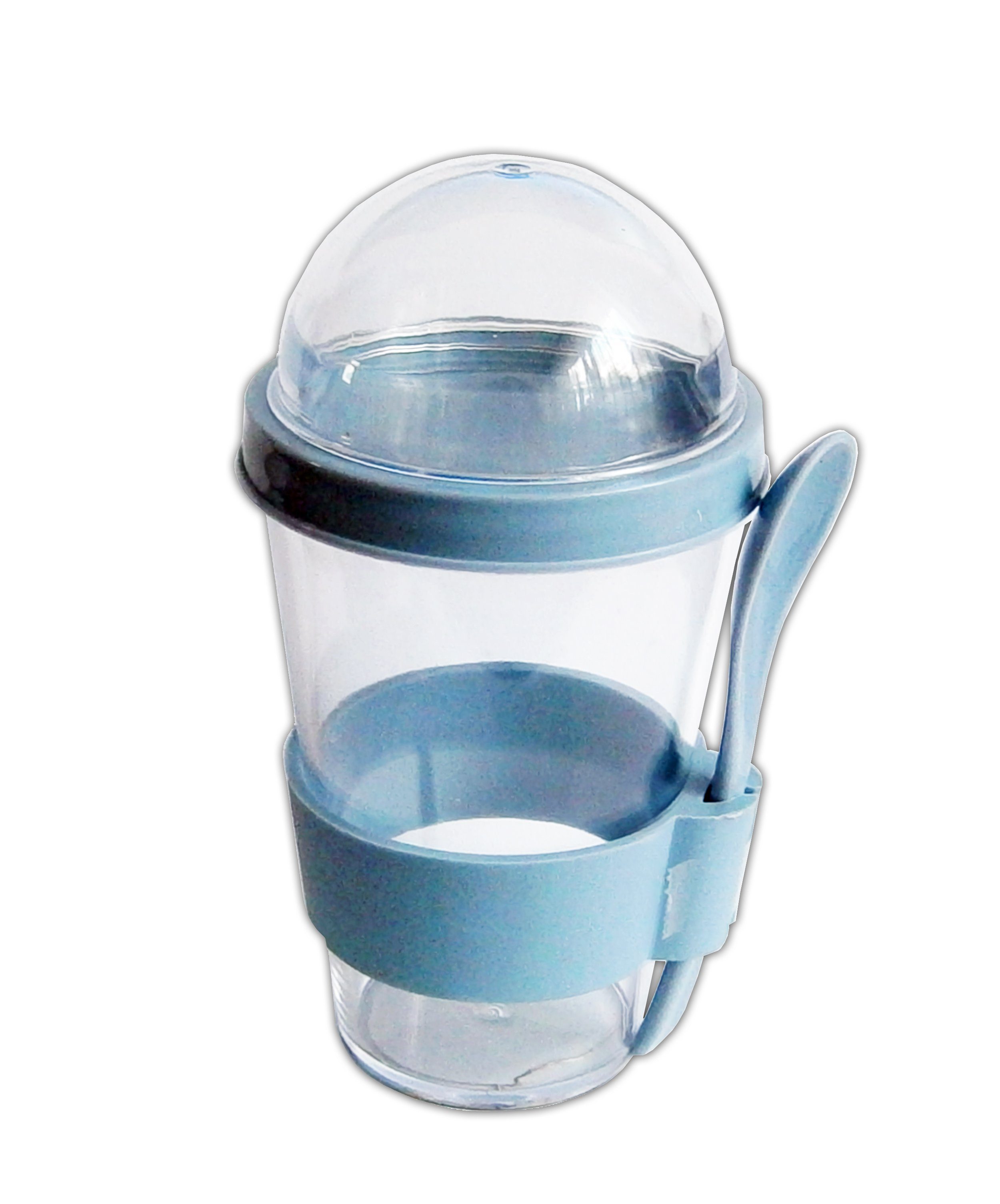 HIT Trading Müslischale JOGHURTBECHER mit Löffel Deckel transparent Müslibecher 6 (Blau), Müsli to go Müslischale Joghurt Becher
