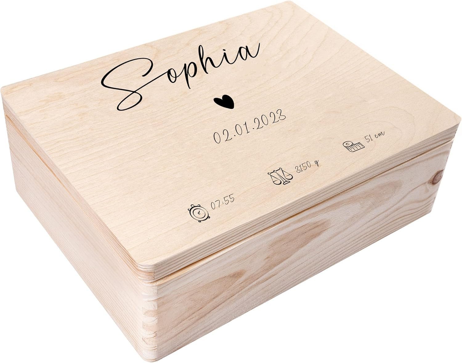 Creative Deco Holzkiste Erinnerungsbox Baby, Geschenk zur Geburt, Natur 40 x 30 x 14 cm