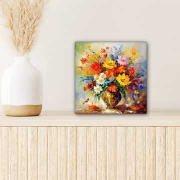 OneMillionCanvasses® Leinwandbild Blumen - Bunt - Ölfarbe - Blumentopf, (1 St), Leinwand Bilder für Wohnzimmer Schlafzimmer, 20x20 cm