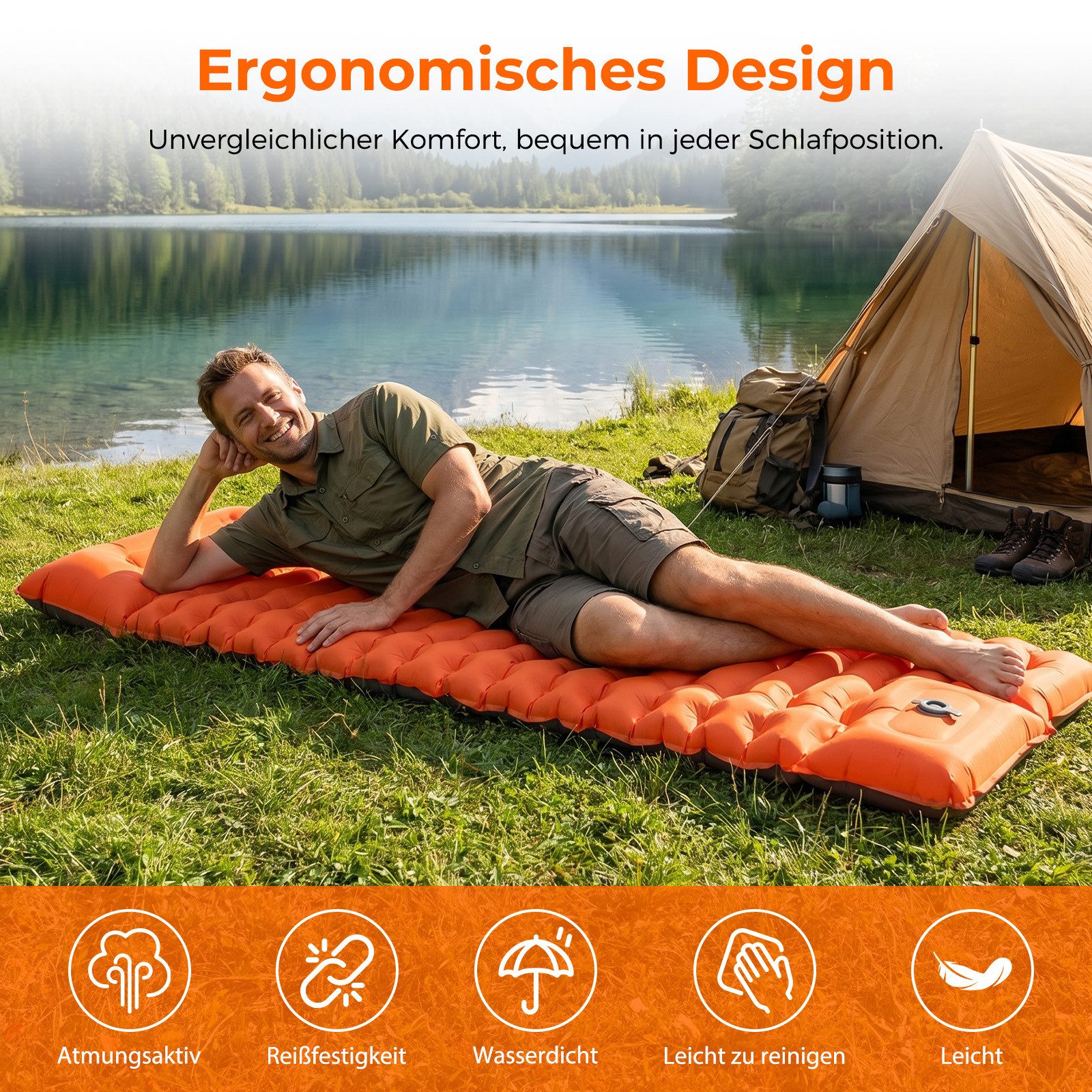 AKKEE Isomatte Outdoor Camping Schlafmatte Aufblasbar Sleeping Pad 190 x 70 x 10 cm, selbstaufblasend – Bild 3 von 5