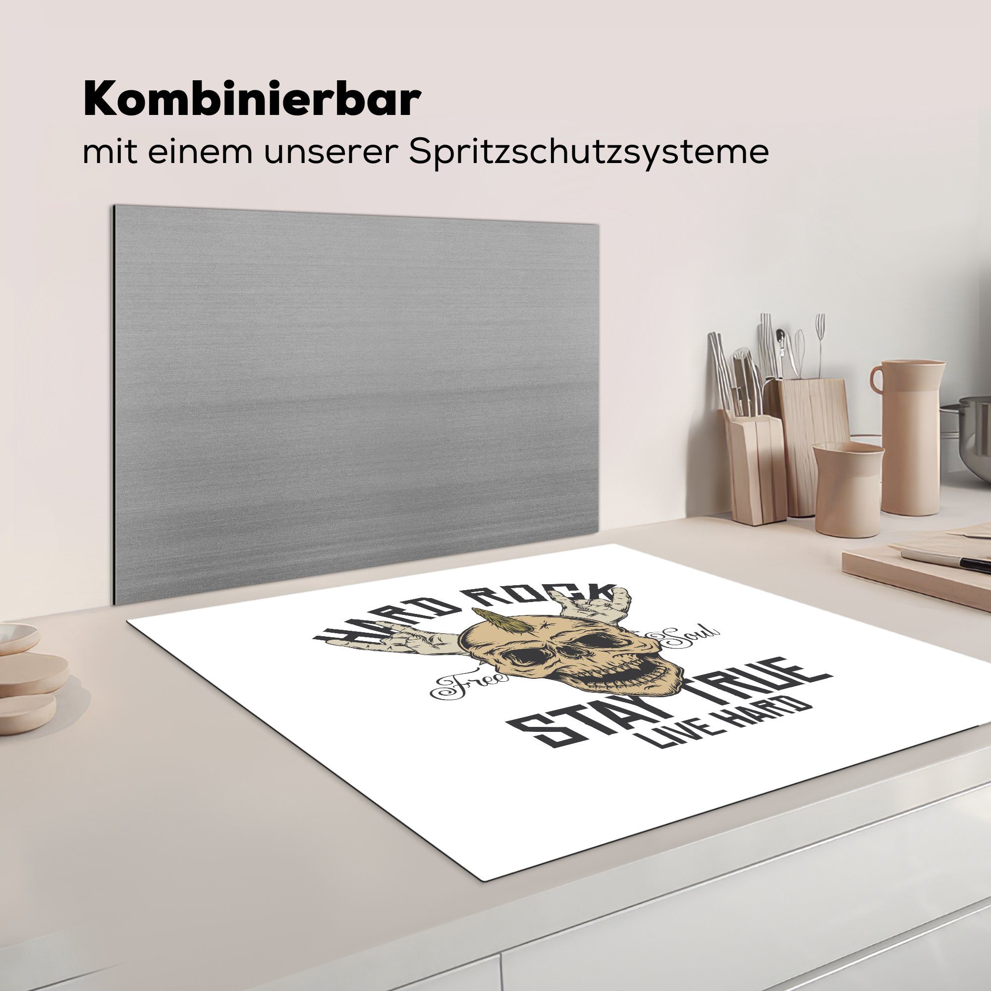 Vinyl, leben' 'Harter Arbeitsplatte Sprichwörter 78x78 Vintage - bleibt hart Ceranfeldabdeckung, Herdblende-/Abdeckplatte für MuchoWow -, tlg), cm, Fels treu, (1 küche -