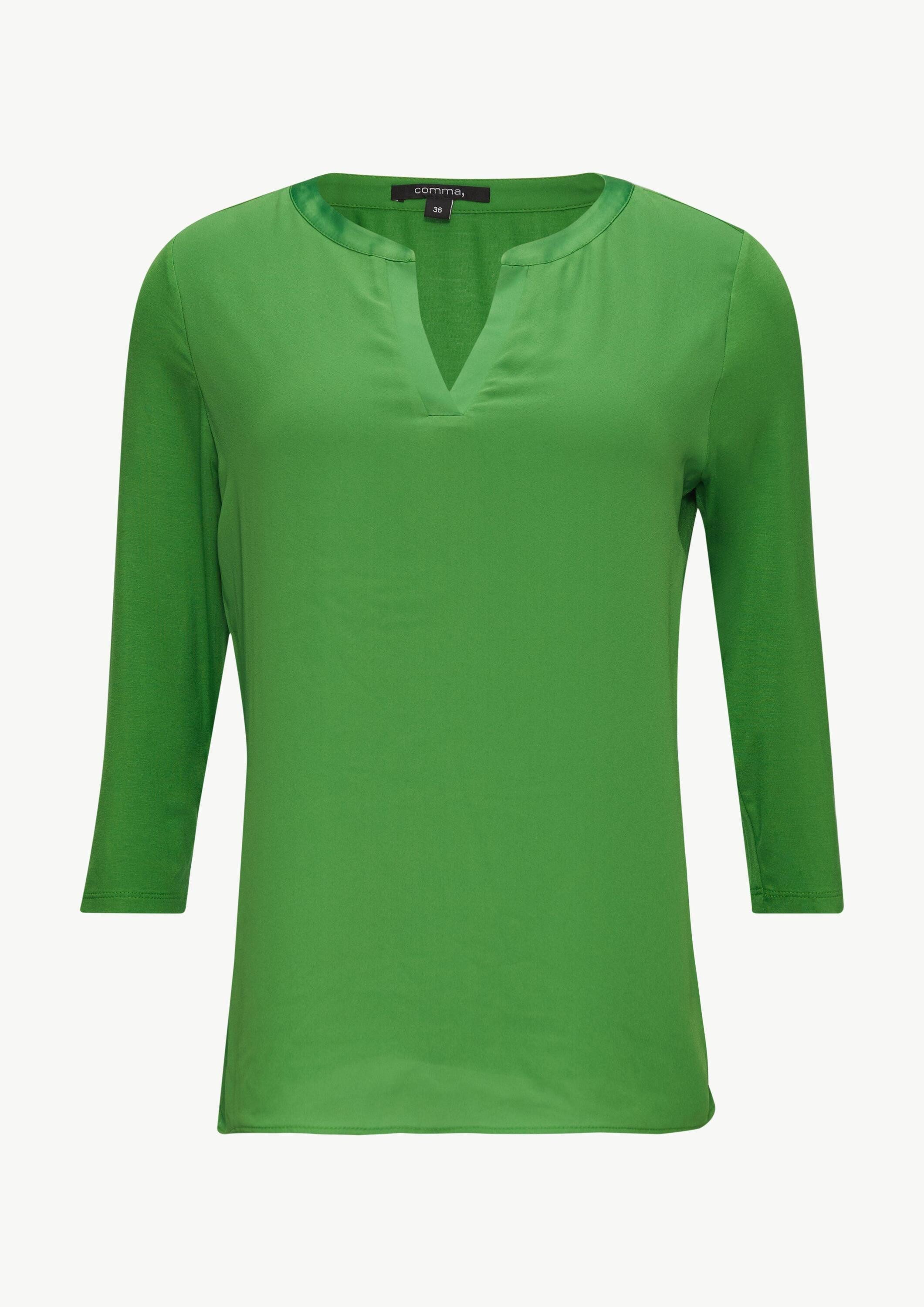 comma 3/4-Arm-Shirt T-Shirt Longsleeve mit Tunika-Ausschnitt und Satinblende