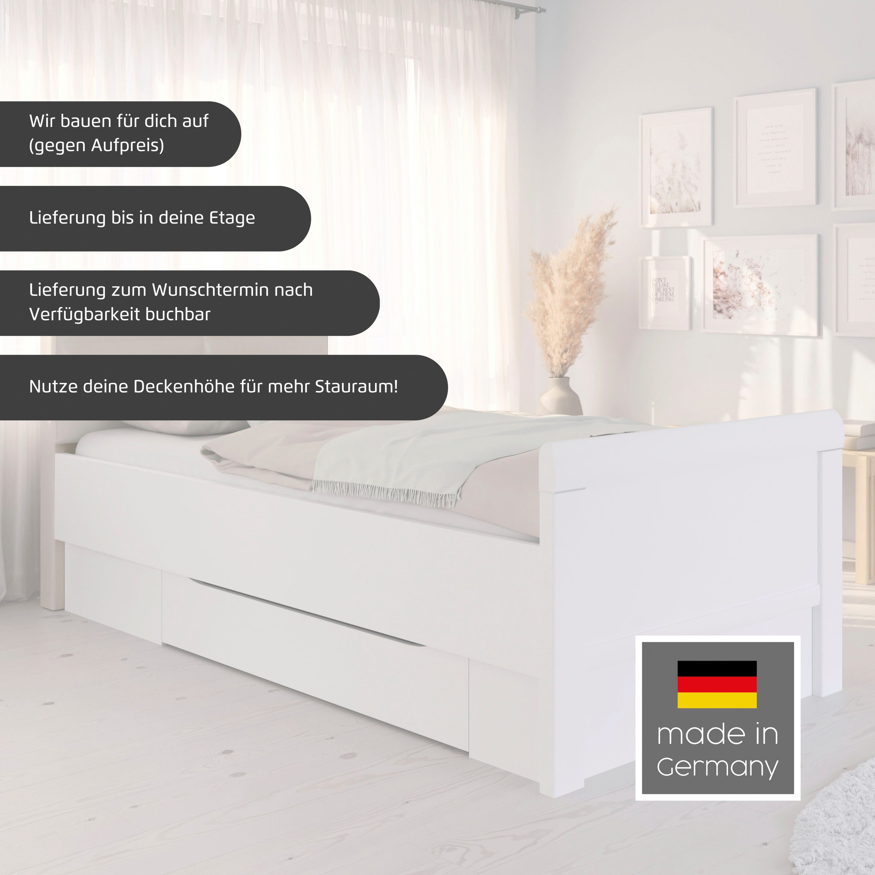 rauch Bett Bett Einzelbett Stollenbett EVELYN, in Komforthöhe aus Holzwerkstoff in elegantem Stil MADE IN GERMANY