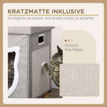 PawHut Tierhaus Katzenhaus mit Kissen, Katzenbett mit Kratzmatte, Polyester, Grau, 35.5B x 35.5B x 42.5H cm
