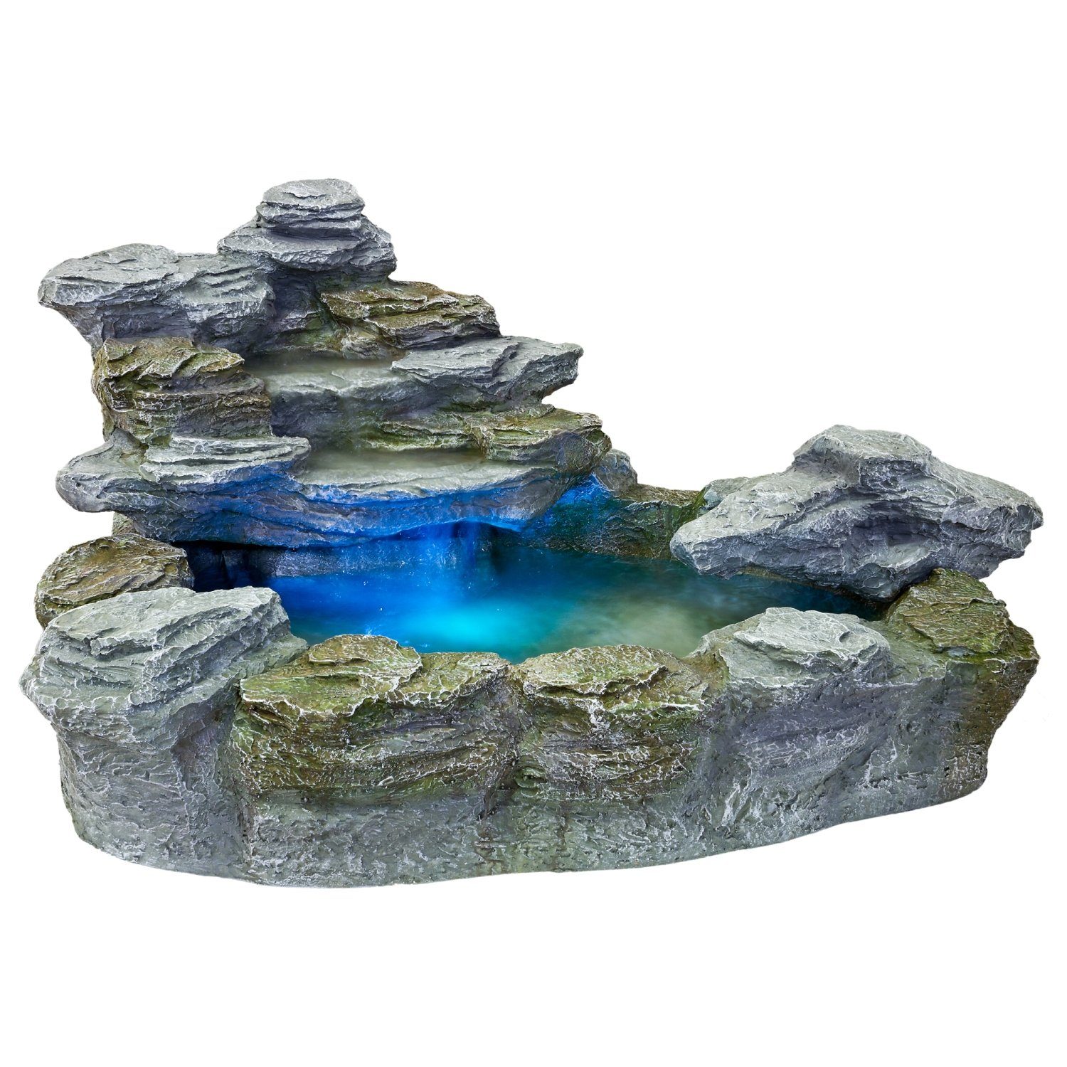 STILISTA Gartenbrunnen Zierbrunnen Wasserspiel Springbrunnen Kaskade, 100,00 cm Breite, Olymp 100 x 80 x 60 cm, in Steinoptik, LED Beleuchtung, inkl. Pumpe