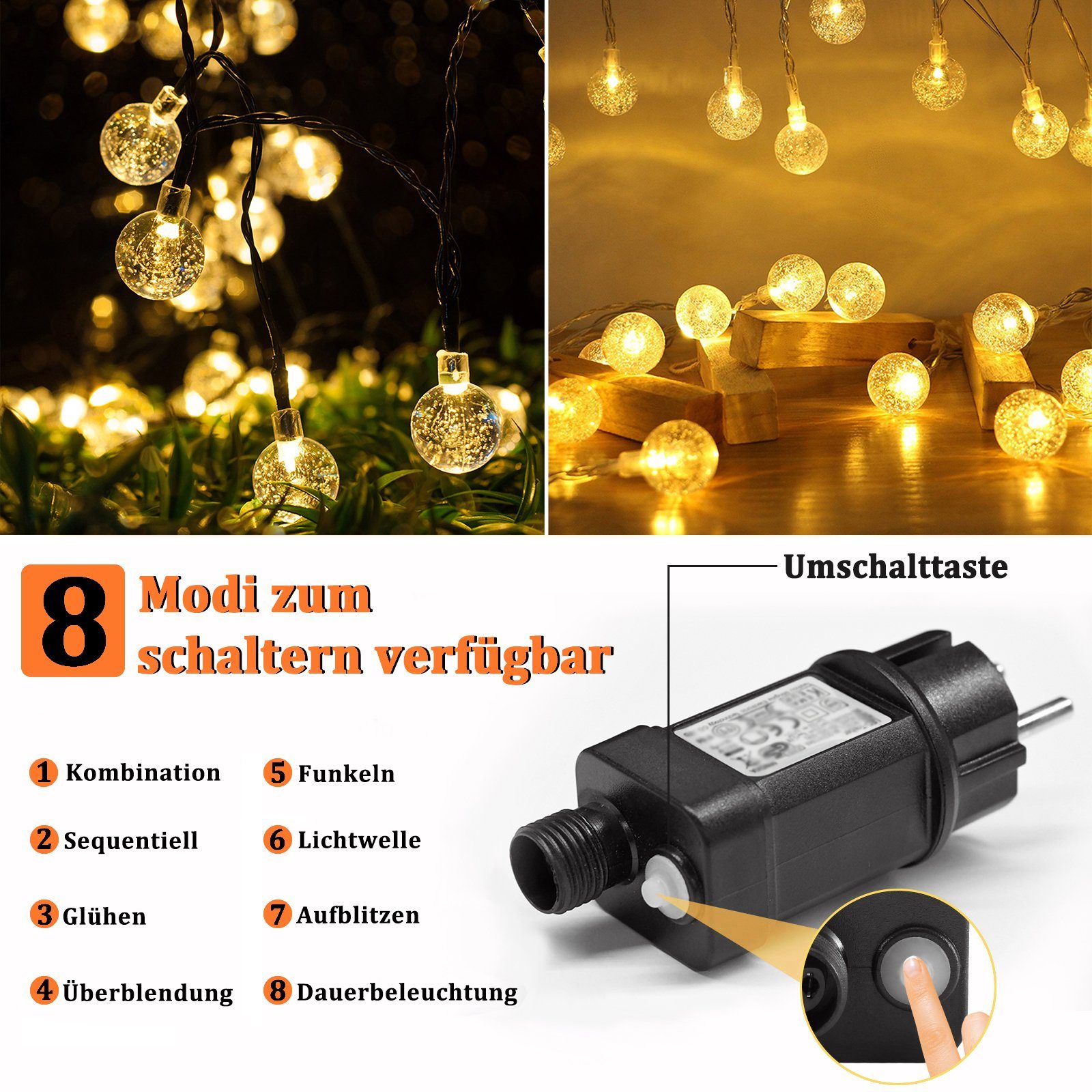 UISEBRT LED-Lichterkette Kristall Deko Kugeln Weihnachten Linie Transparente Lichterketten