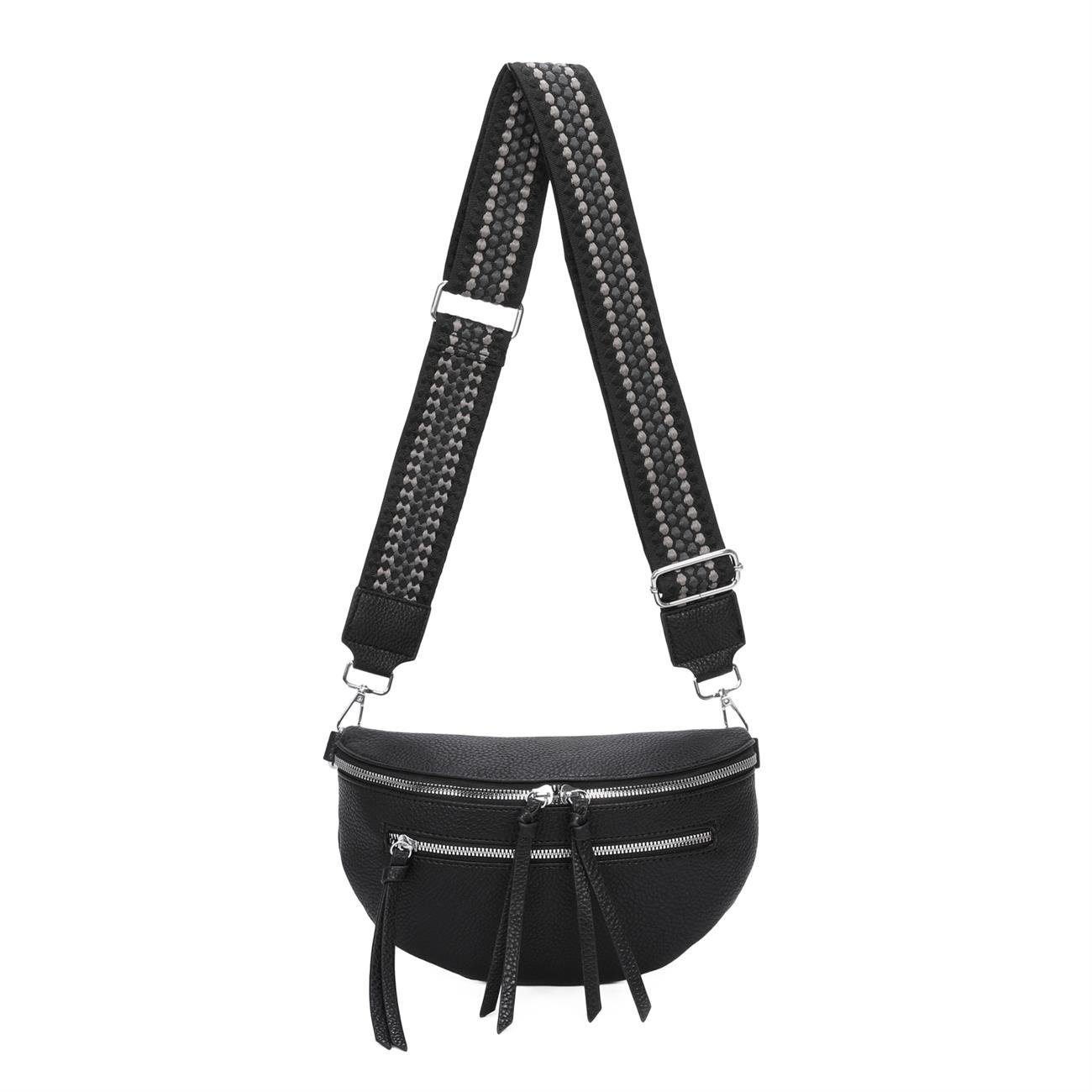 ITALYSHOP24 Schultertasche Damen Gürteltasche Umhängetasche CrossBody Schultertasche CrossOver, Brusttasche, Hüfttasche, Bodybag, Muster Taschengurt, leicht Gewicht Schwarz