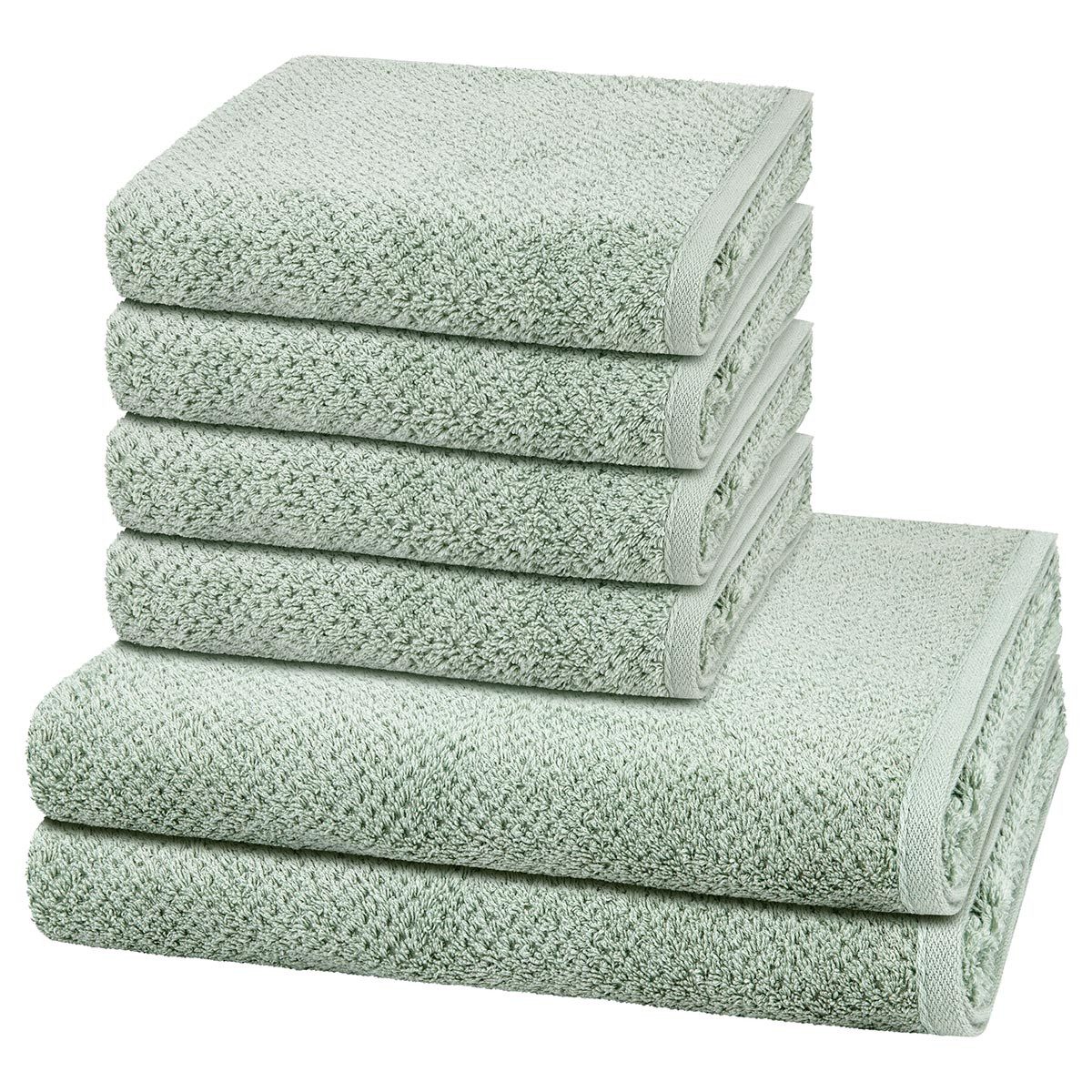 Cawö Handtuch Set Pure, Walkfrottee (Spar-Set, 6-St), 4 X Handtuch 2 X Duschtuch im Set - Baumwolle - Saugstark