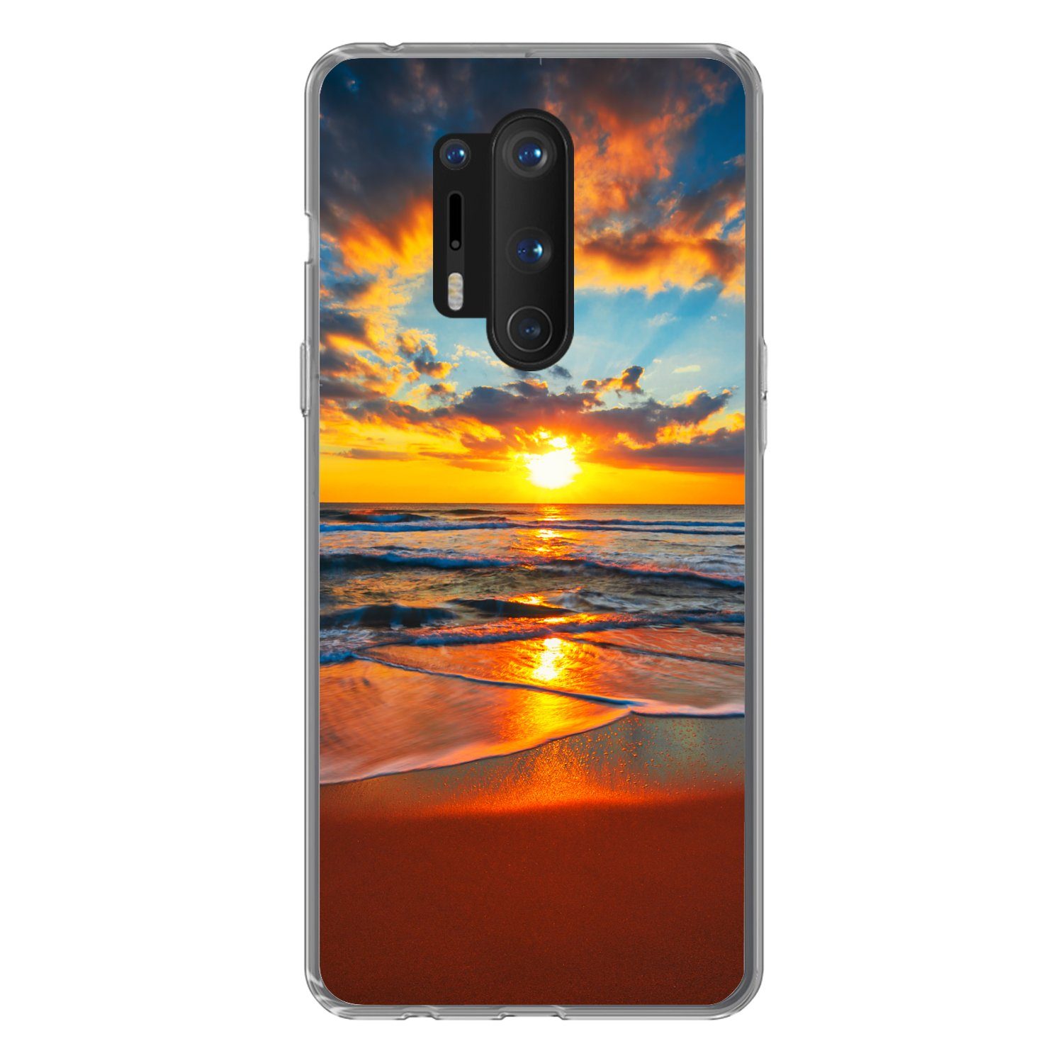 MuchoWow Handyhülle für OnePlus 8 Pro Meer - Sonnenuntergang - Strand - Wolken - Orange, Phone Case, Silikon, Schutzhülle Dünn
