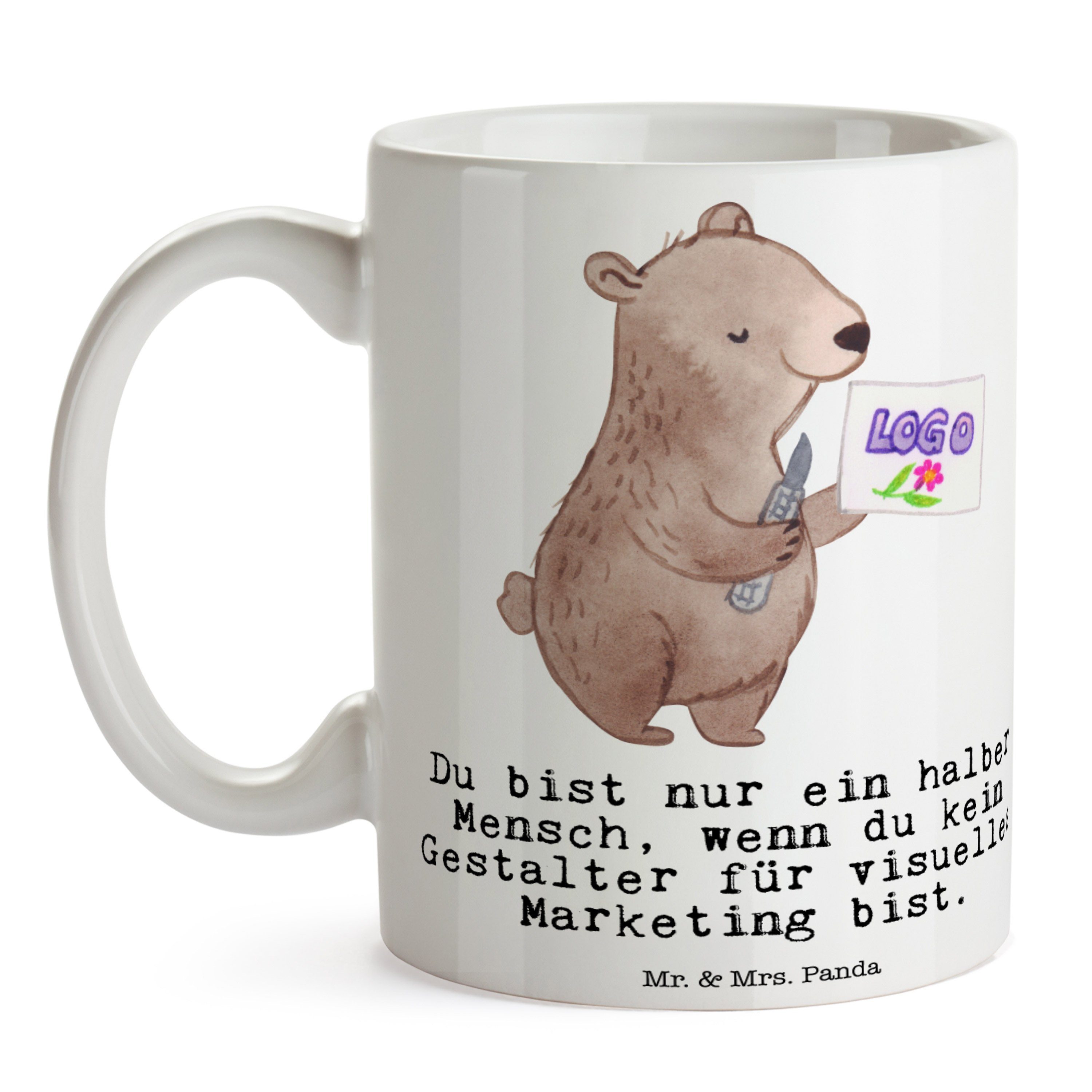 Mr. & Herz Panda Tasse für Marketing Teetass, - visuelles - mit Mrs. Weiß Gestalter Geschenk, Keramik