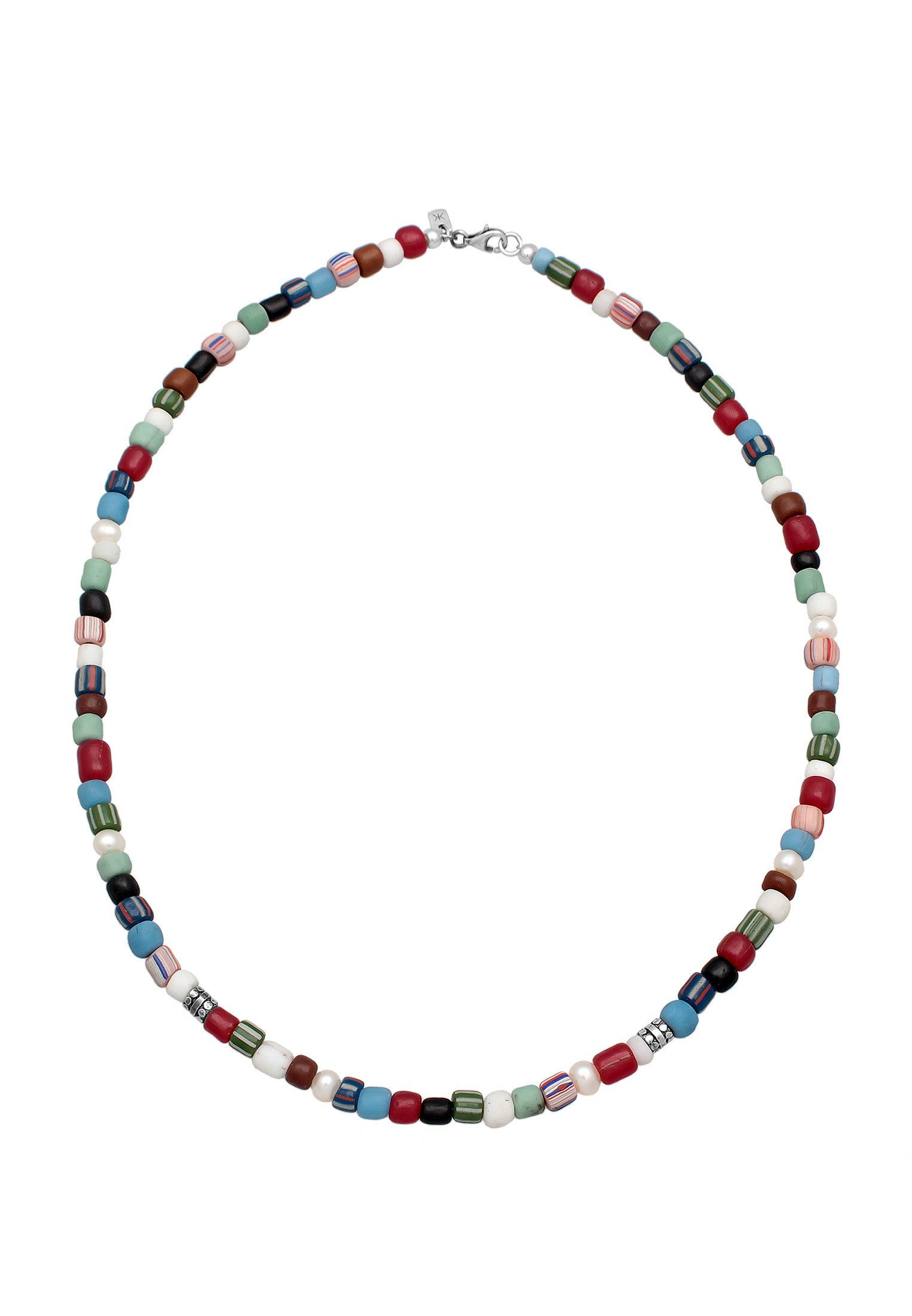 Kuzzoi Silberkette Glas Beads Bunt Süßwasserperlen 925 Silber