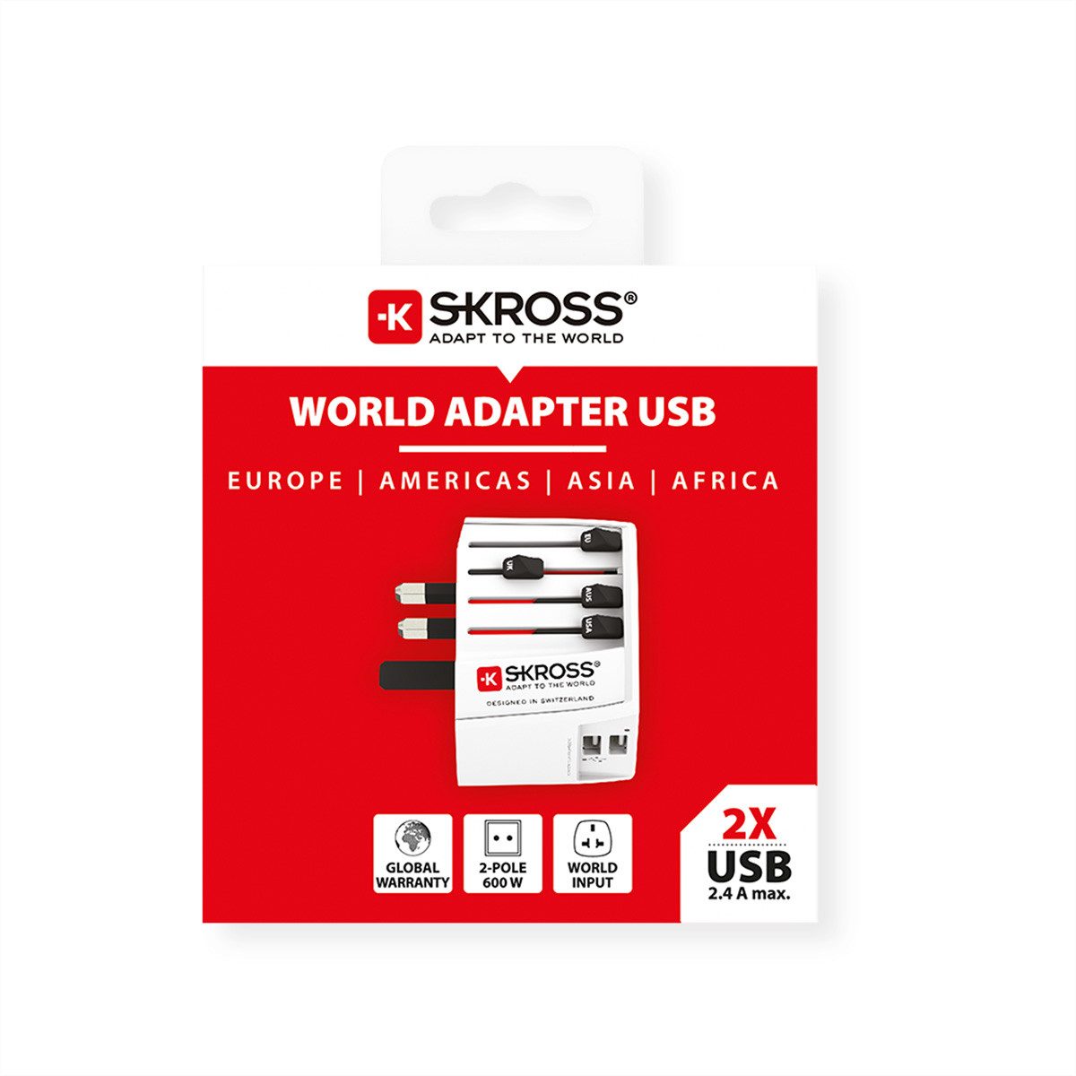 SKROSS MUV USB 2xA Universal 2-poliger Reiseadapter Stromadapter, Weltweit