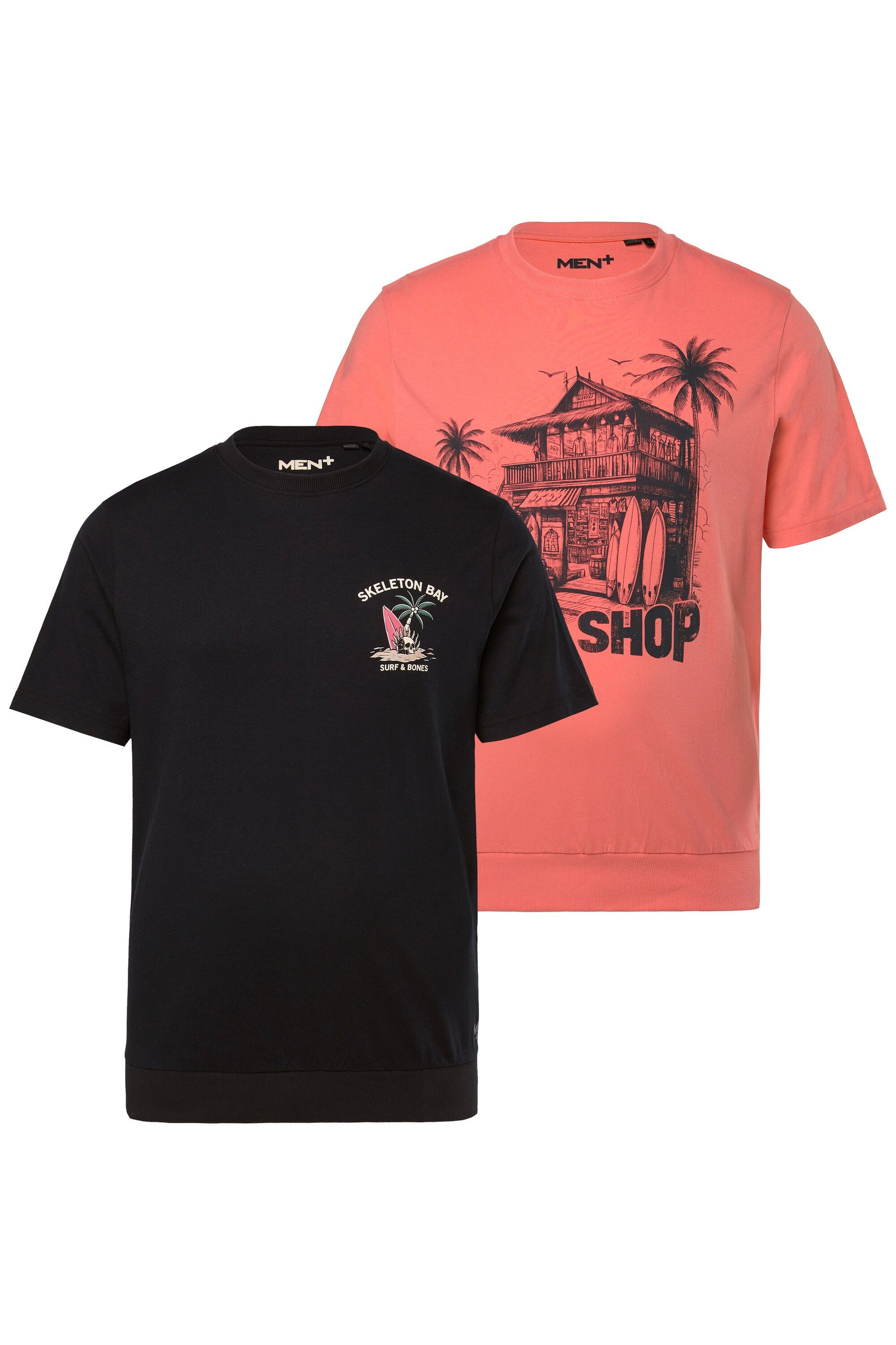 Men Plus T-Shirt T-Shirts im 2er-Pack Bauchfit Halbarm Print günstig online kaufen