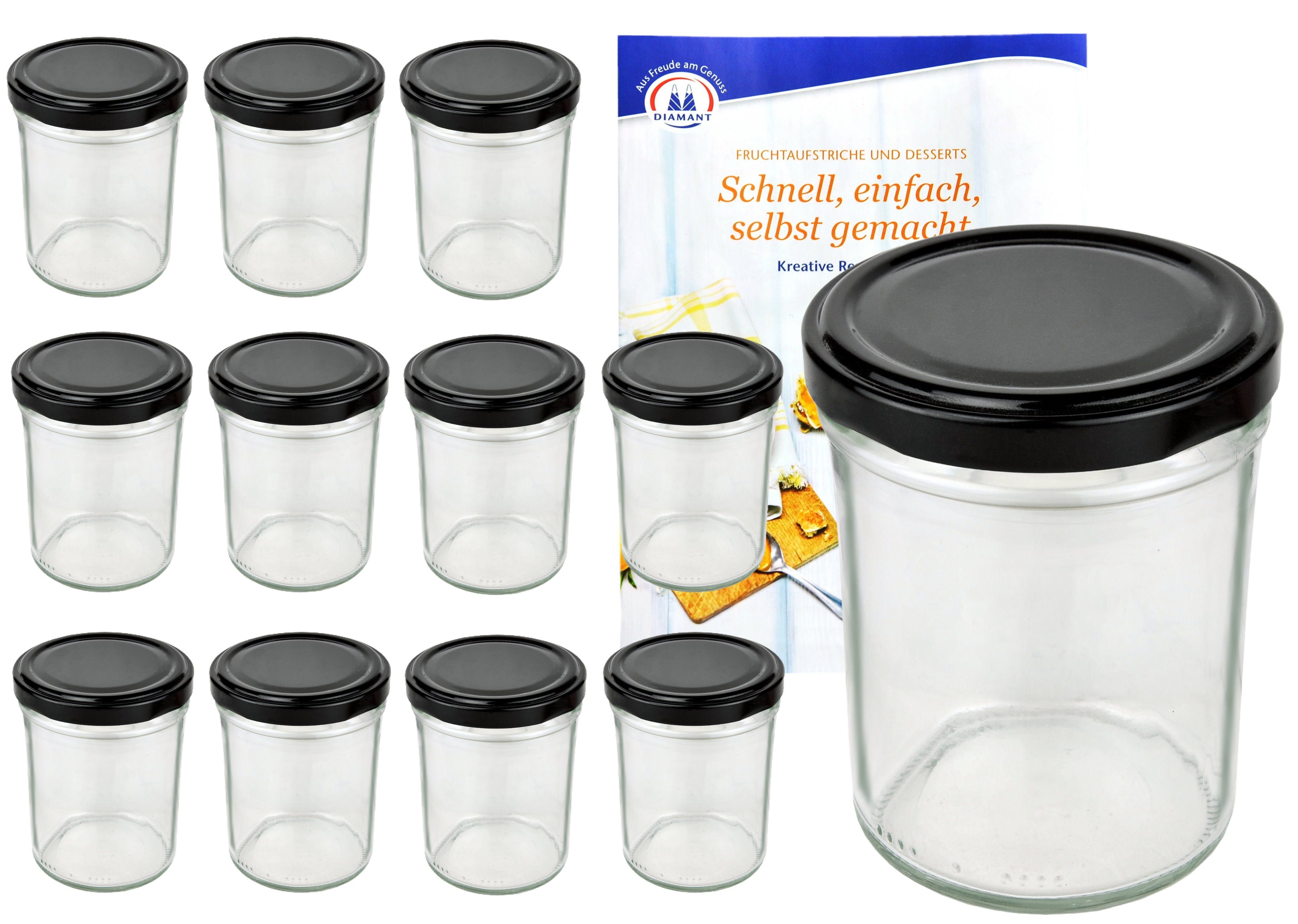 MamboCat Einmachglas 12er Set Sturzglas 230 ml HOCH To 66 schwarzer Deckel incl. Rezeptheft, Glas