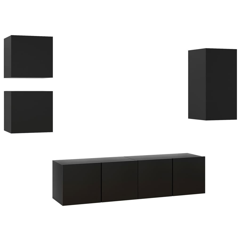 Holzwerkstoff 5-tlg. TV-Schrank-Set TV-Schrank furnicato Schwarz