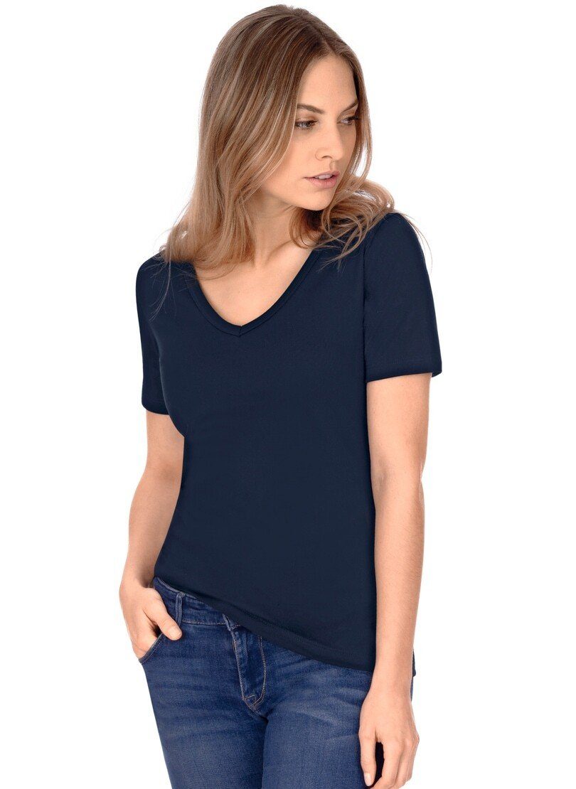 Trigema T-Shirt TRIGEMA V-Shirt Baumwolle/Elastan navy aus