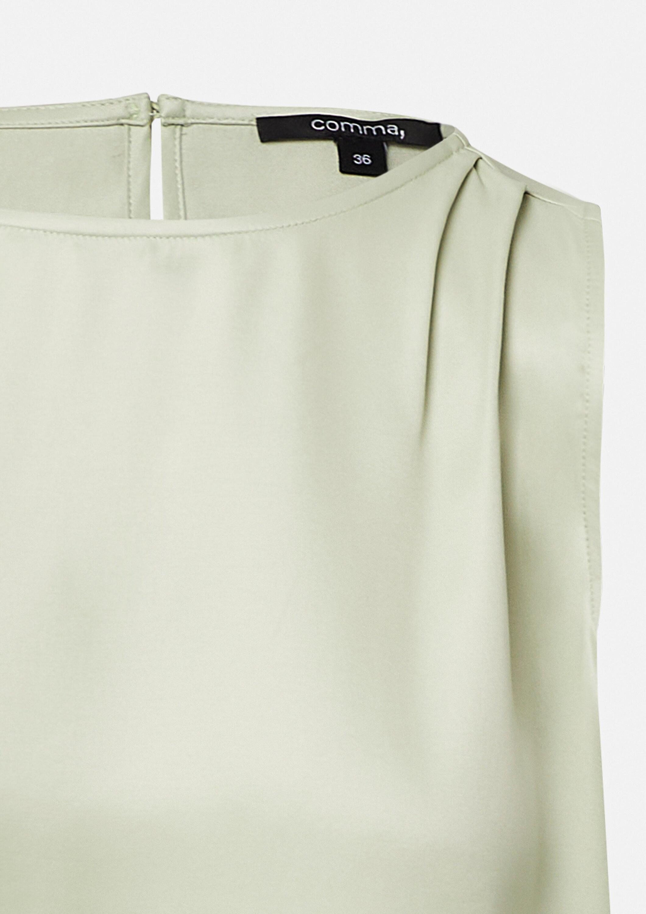 comma Blusentop Bluse Ärmellose Bluse aus Viskosesatin