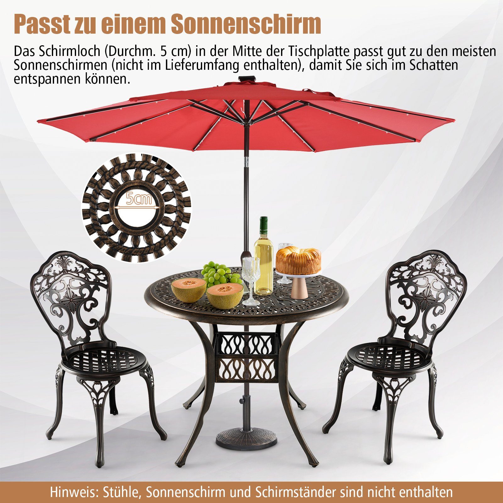 cm, Bistrotisch Schirmloch, φ90 rund, mit COSTWAY aus Alu Gartentisch,