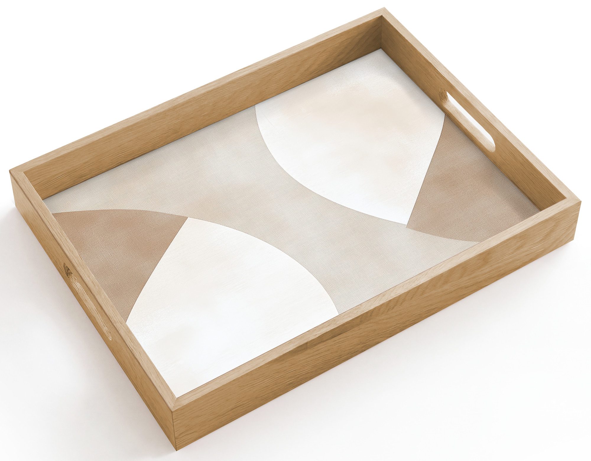 OnlyWow Tablett Rechteckig mit Henkel Braun - Japandi - Abstrakt, Eichenholz, (1-tlg), Siervierplatte, Tray, Frühstücksbrett