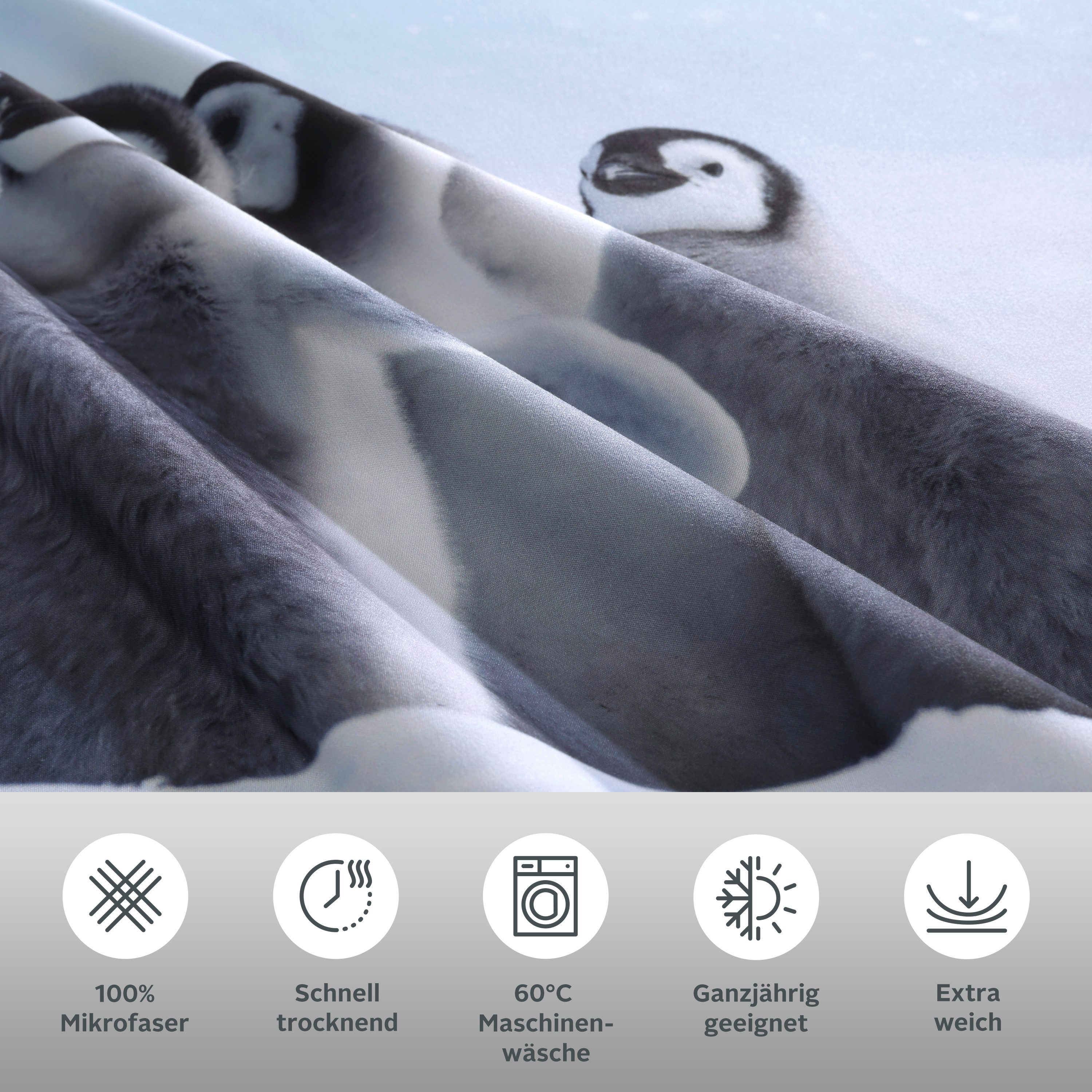 OTTO home Bettwäsche Lyki, Microfaser, 2 teilig, ab Größe 135x200 cm, 100% Polyester, Katze, Pferd, Löwe, Pinguin