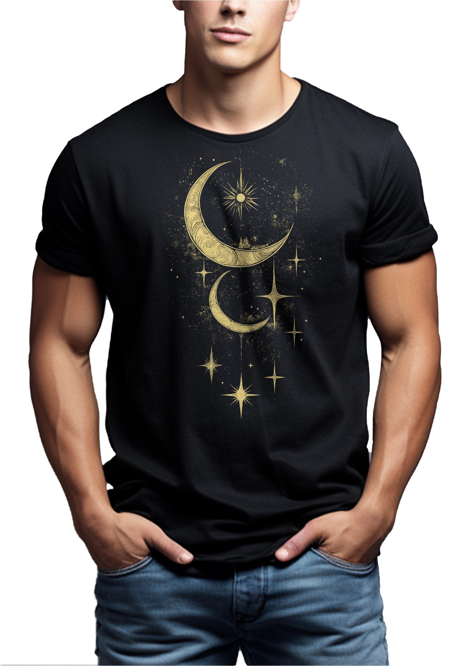 MAKAYA Kurzarmshirt Herren Sonne Mond Sterne günstig online kaufen