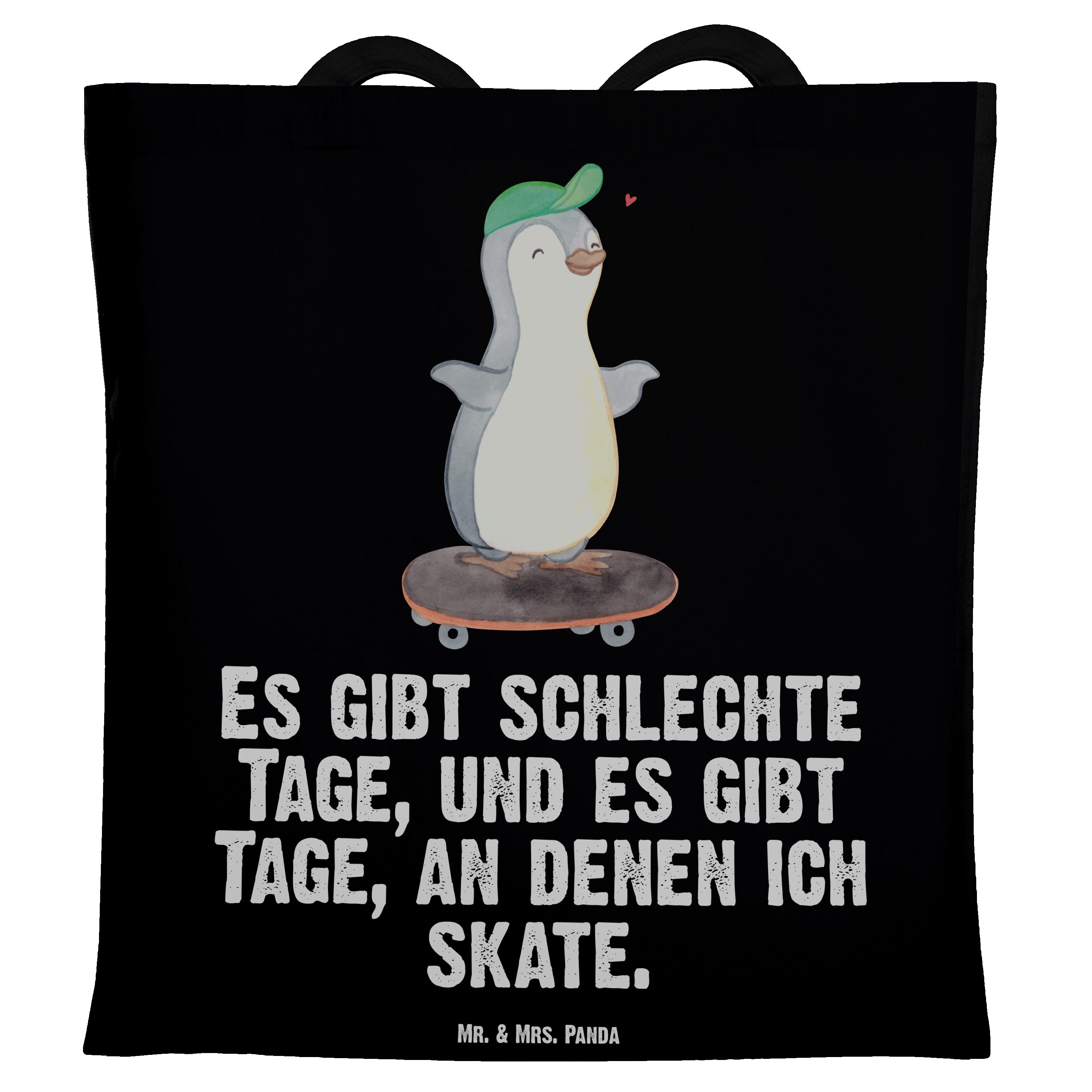 Mr. & Mrs. Panda Tragetasche Pinguin Skateboarden Tage - Schwarz - Geschenk, Stoffbeutel, Schenken (1-tlg) | Canvas-Taschen